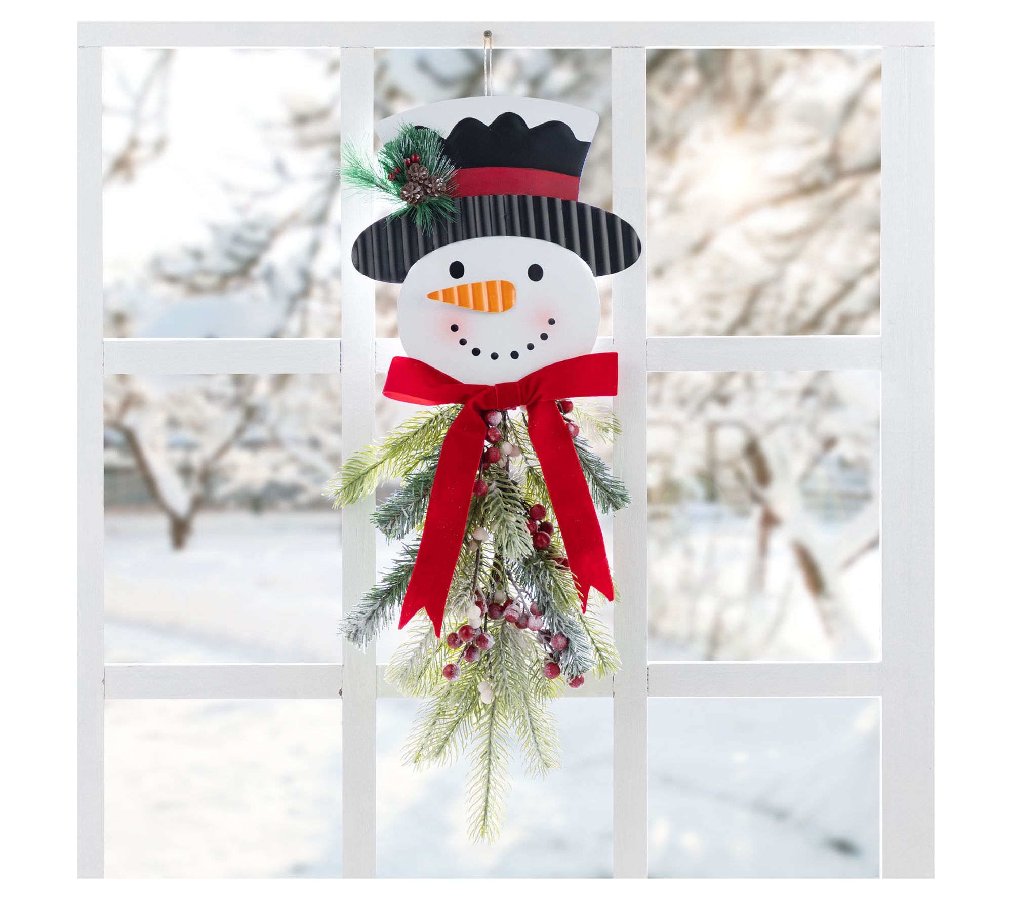 Glitzhome 25"H Greenery Snowman Door Hanger