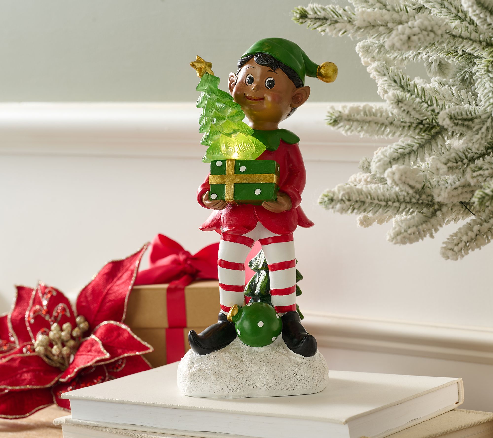 "As Is" 10" Elf with Illuminated Tree by Valerie