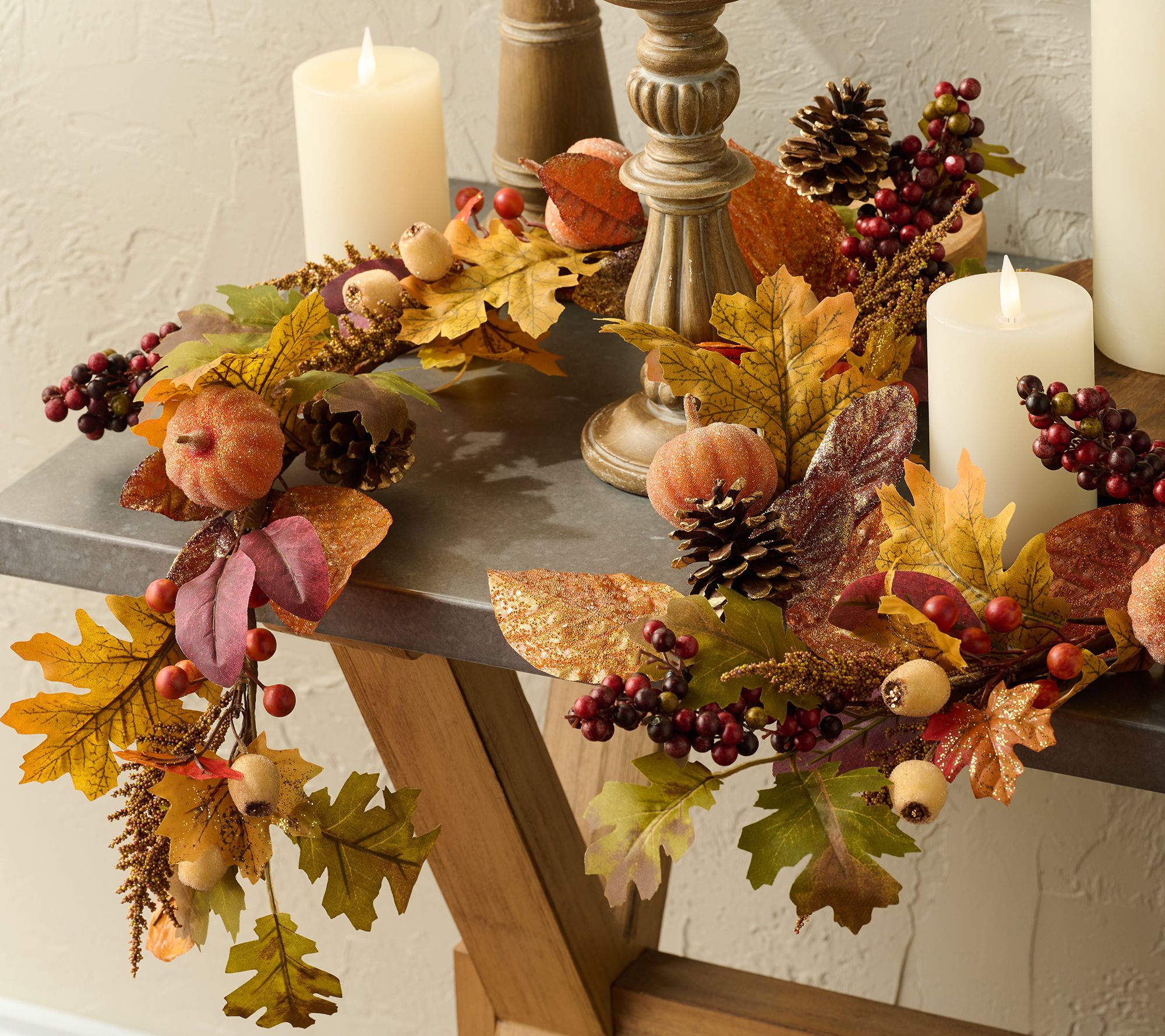 "As Is" 4' Beaded Pumpkin and Leaves Garland by Valerie