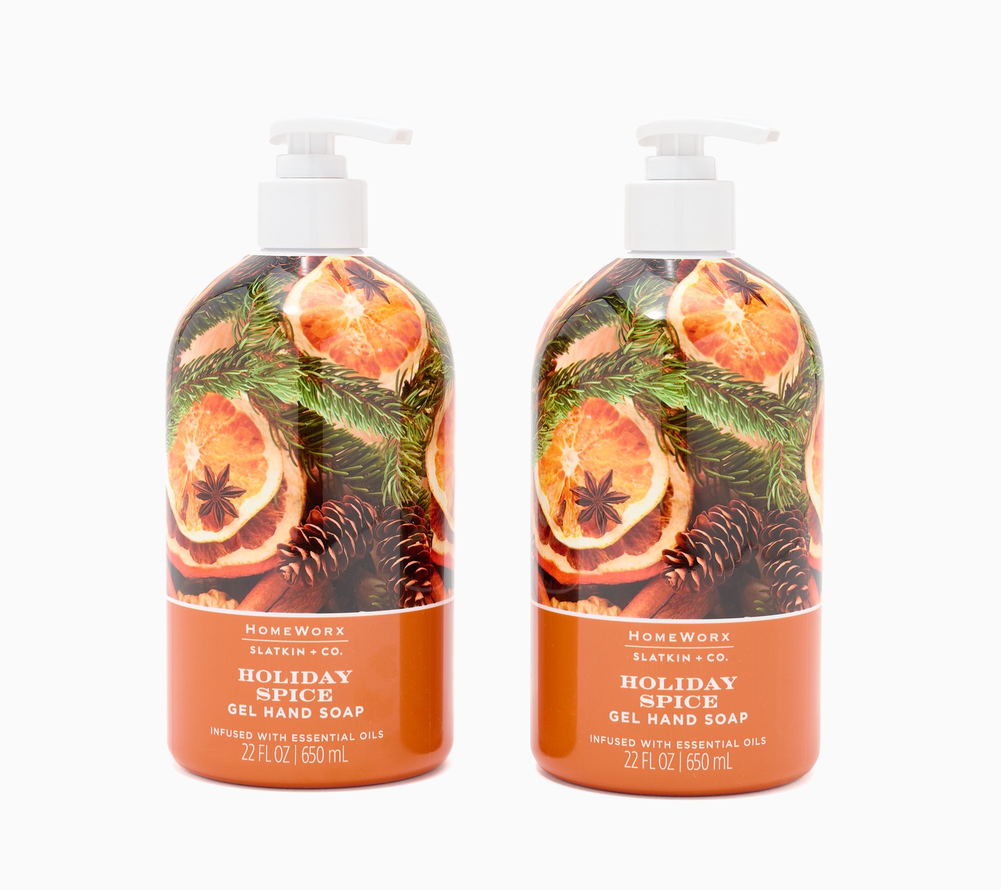  HomeWorx by Slatkin + Co. S/2 22oz Holiday Spice Gel Hand Soaps