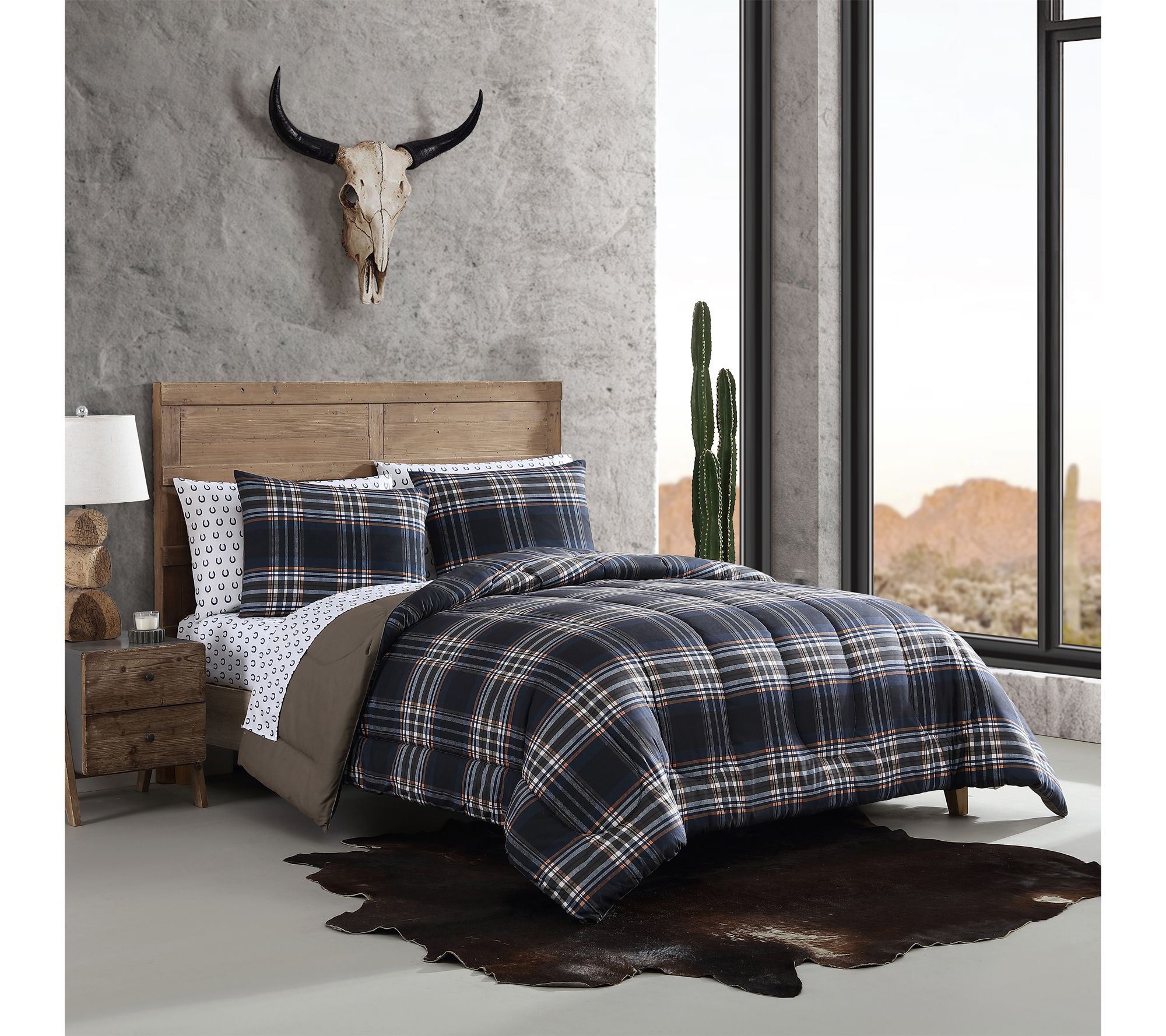 Wrangler City Flats Plaid Navy Twin Comforter Set