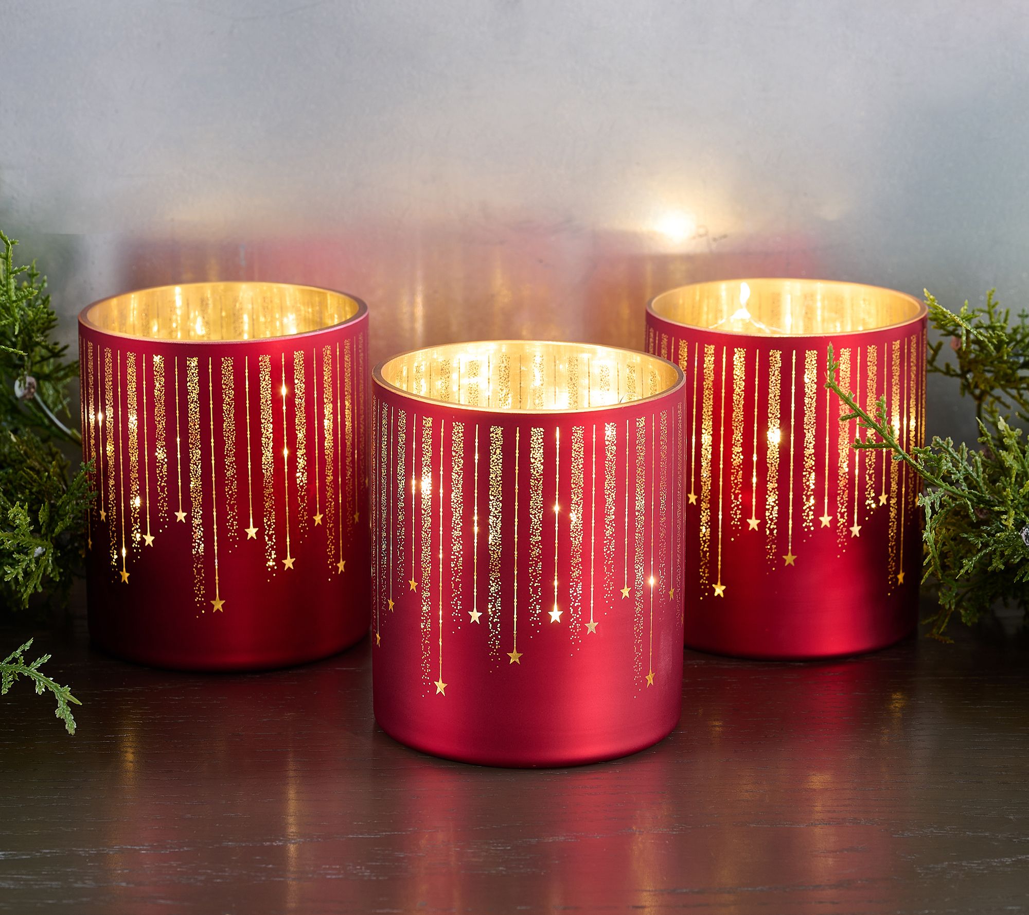 "As Is" Set of 3 Starry Night Mini Glass Hurricanes by Valerie