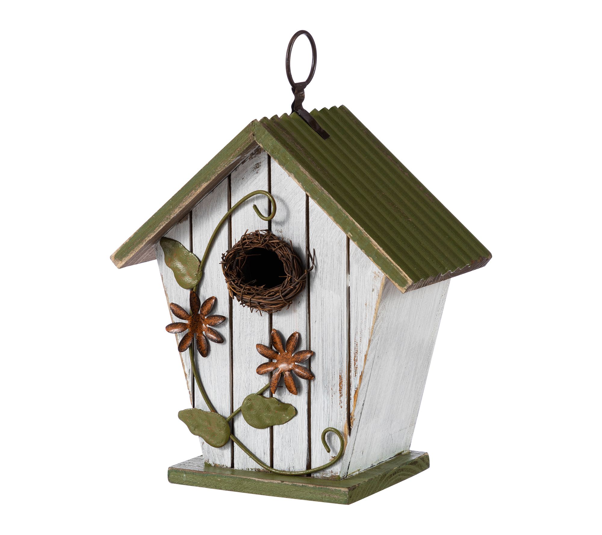 Glitzhome 8.75"H Distressed Solid Wood Decorative  Birdhouse