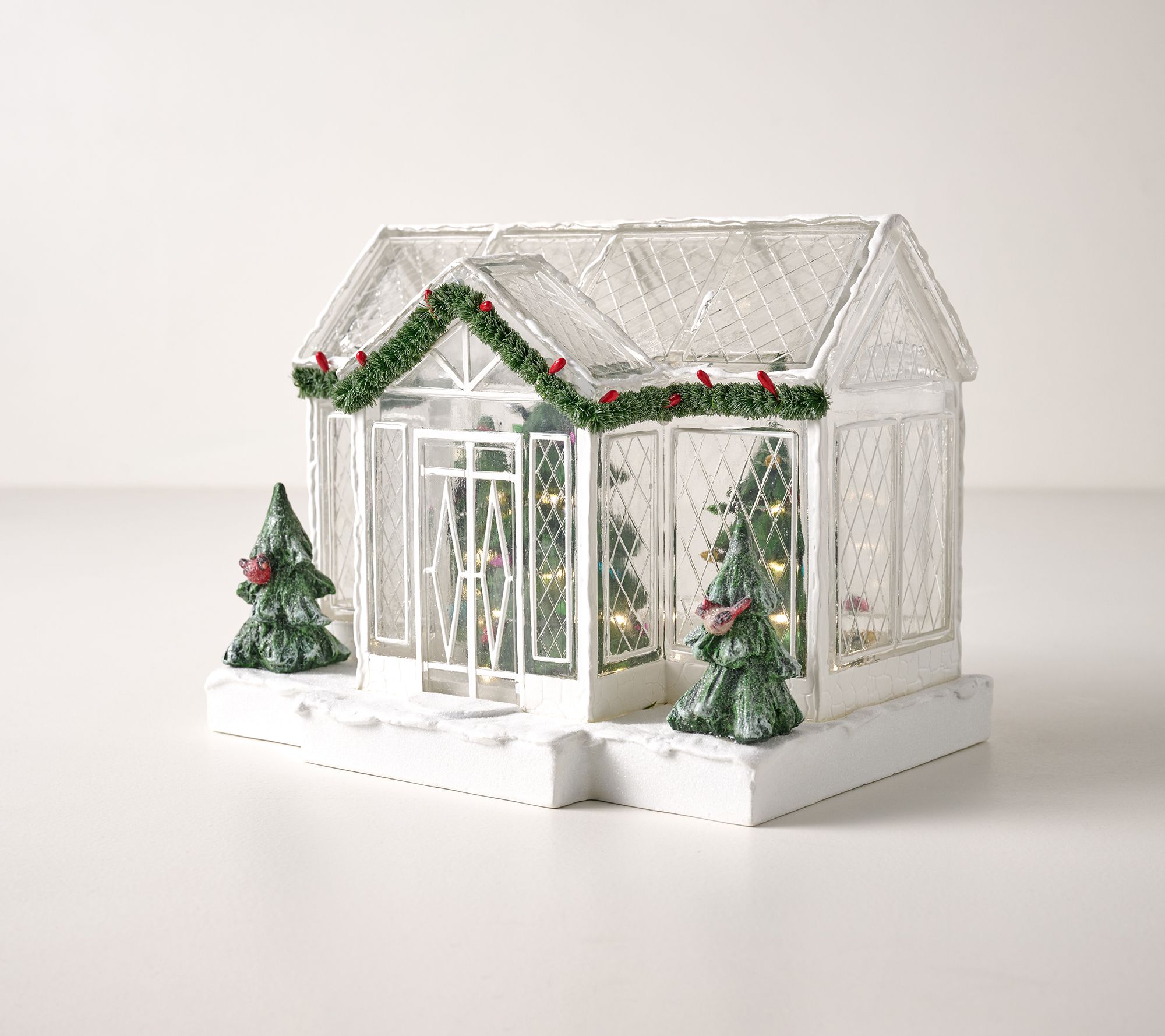 Winter Garden Lit Snow-Dusted Conservatory with Trees by Valerie