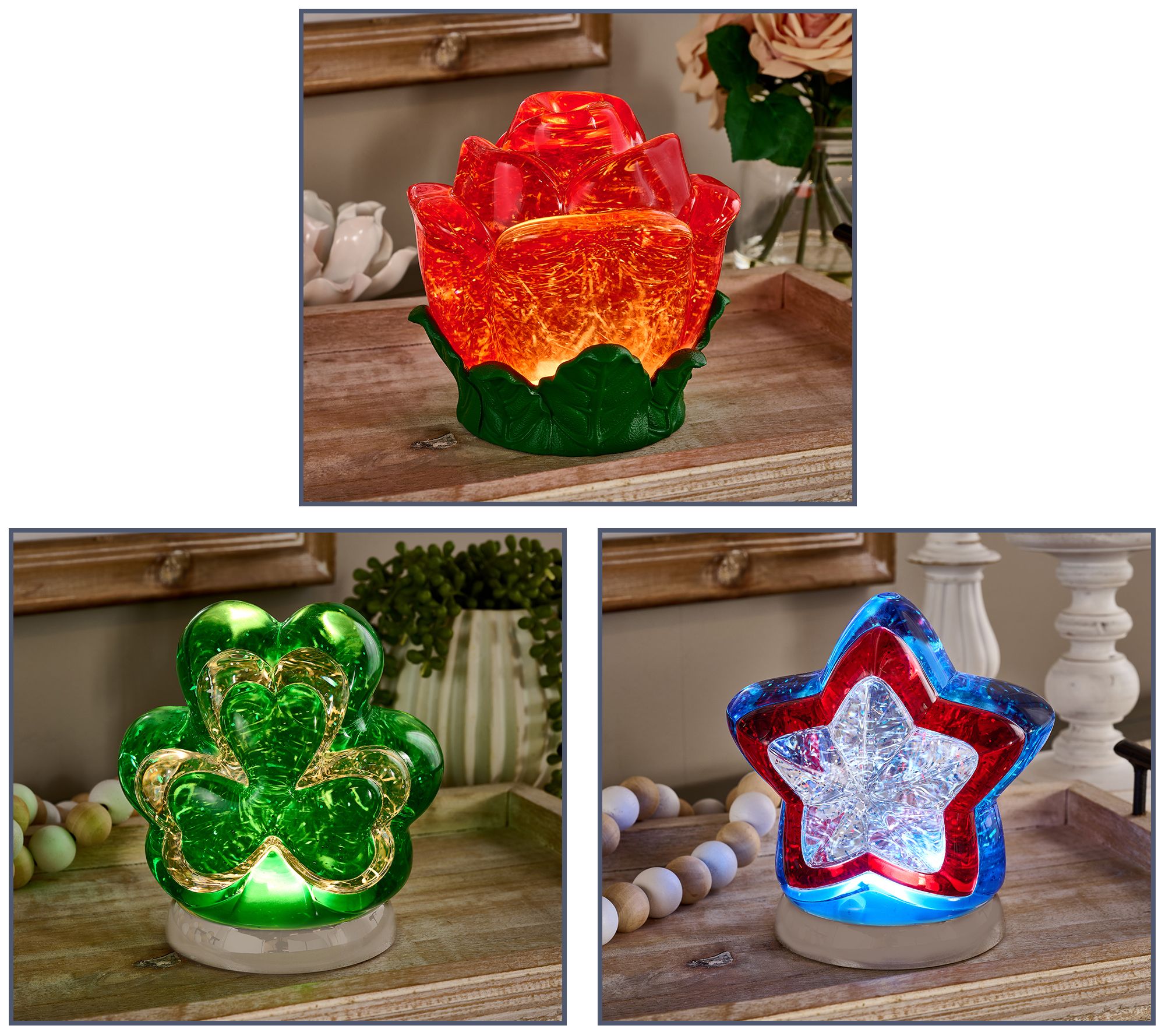 Illuminated Glitter Rose, Shamrock or Patriotic Star by Valerie