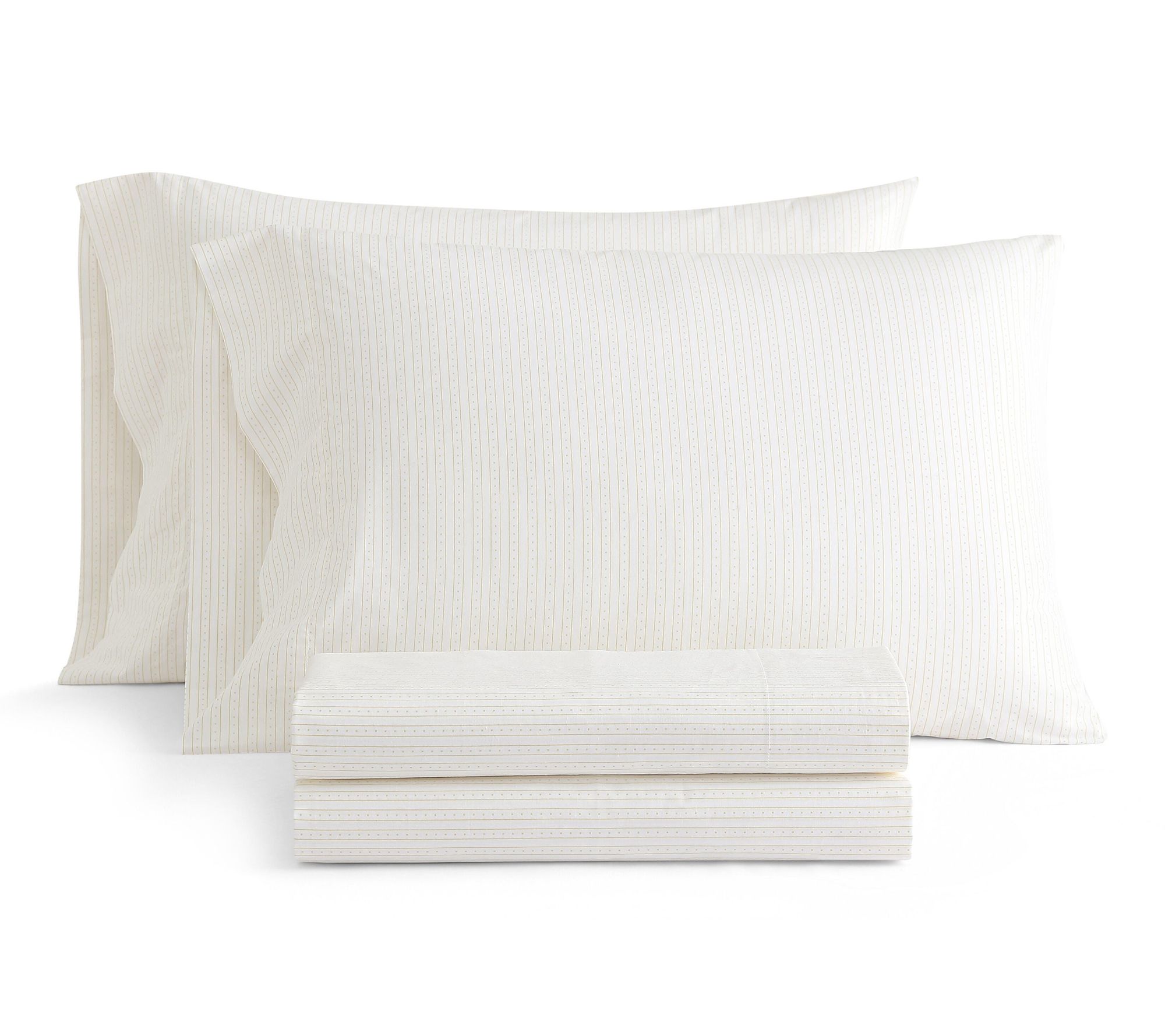 Martha Stewart Dottie Stripe White/Gold CottonFull Sheet Set