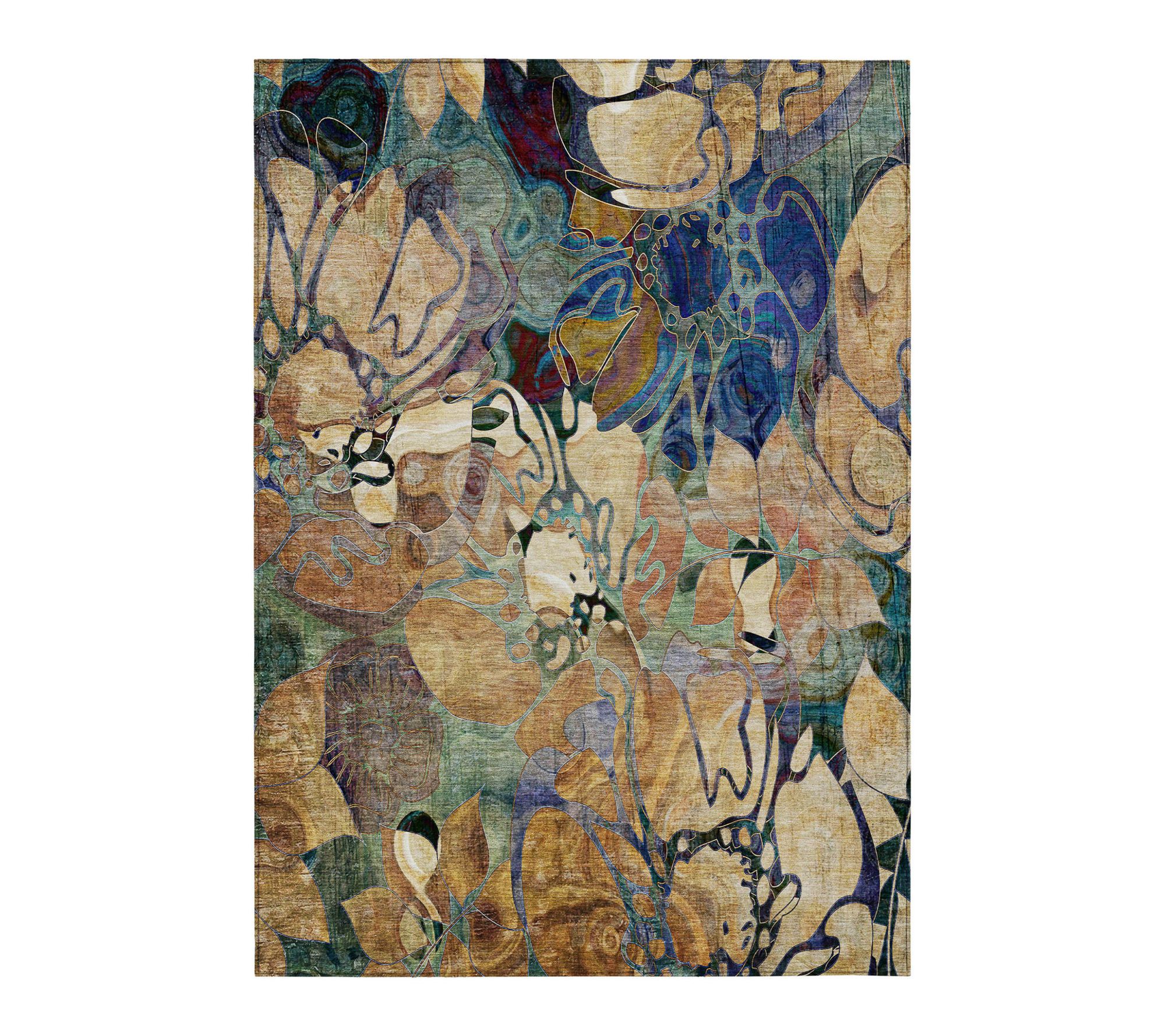 HomeRoots 3' X 5' Beige and Blue Abstract Washable Outdoor Rug
