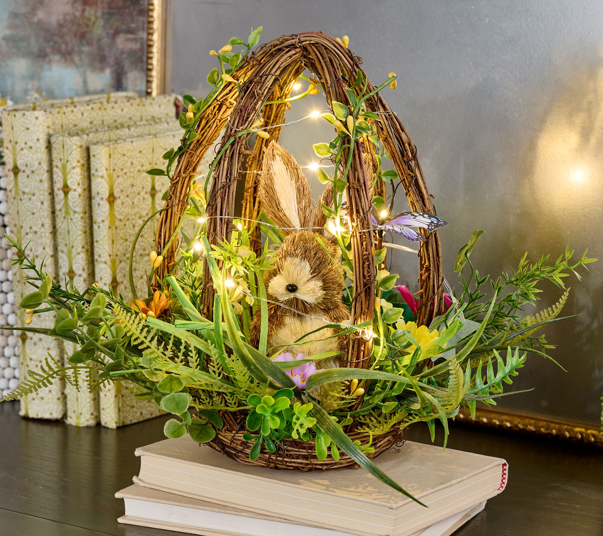 "As Is" 12" Illuminated Egg Centerpiece w/ Bunny and Flowers