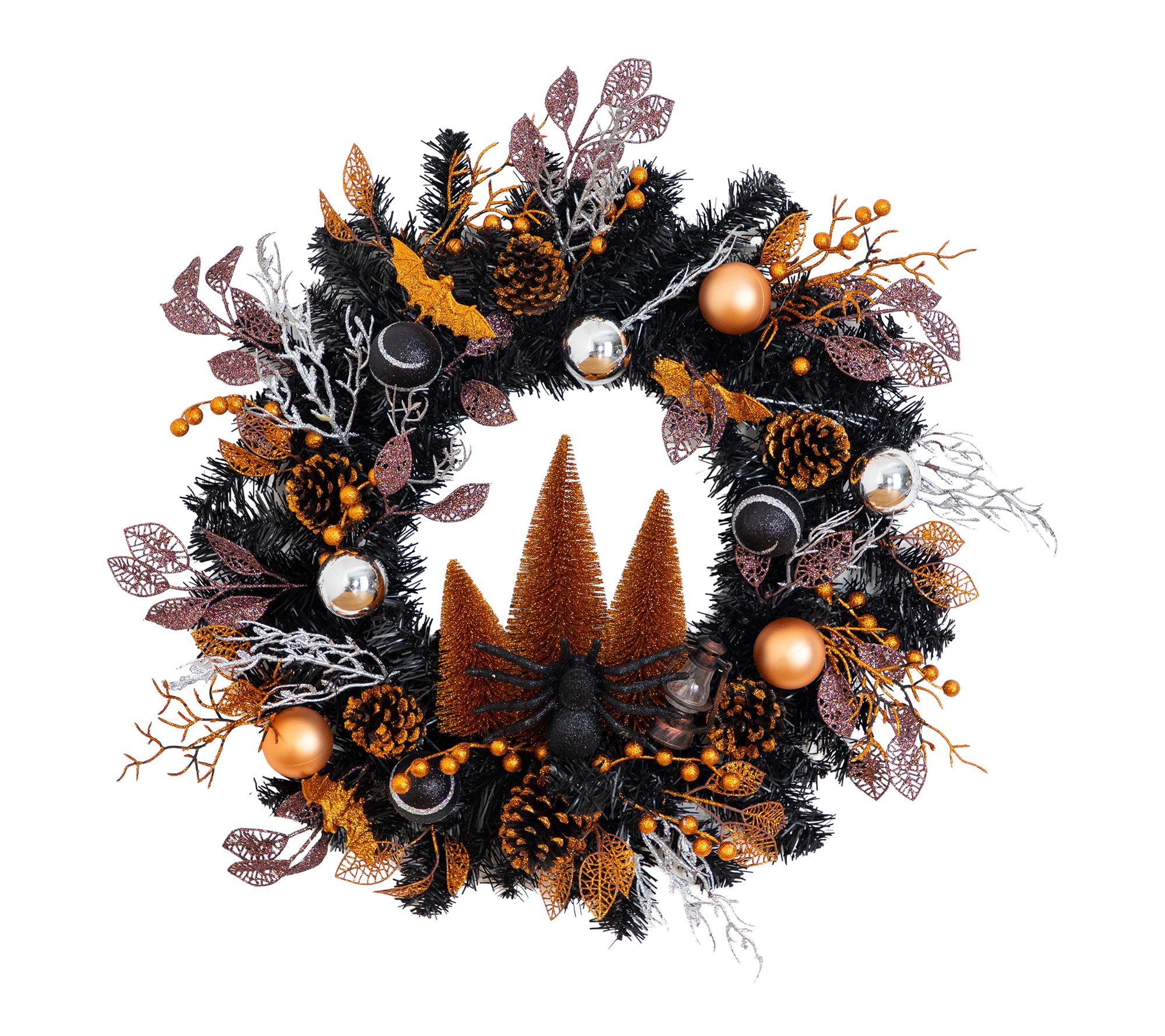 24-in  Wreath with Bats, Pinecones and Trees by Nearly Natural