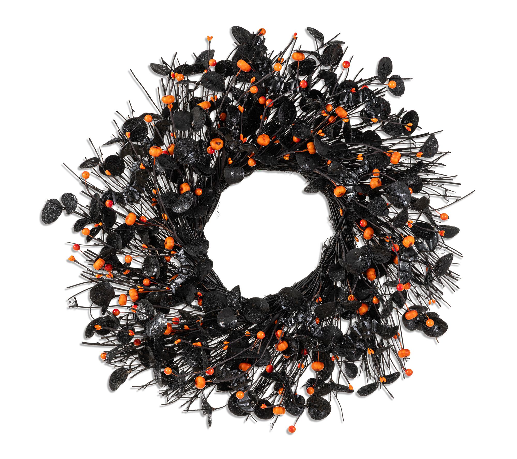 Glitzhome 22"D Halloween Eucalyptus Pumpkin Bat Wreath