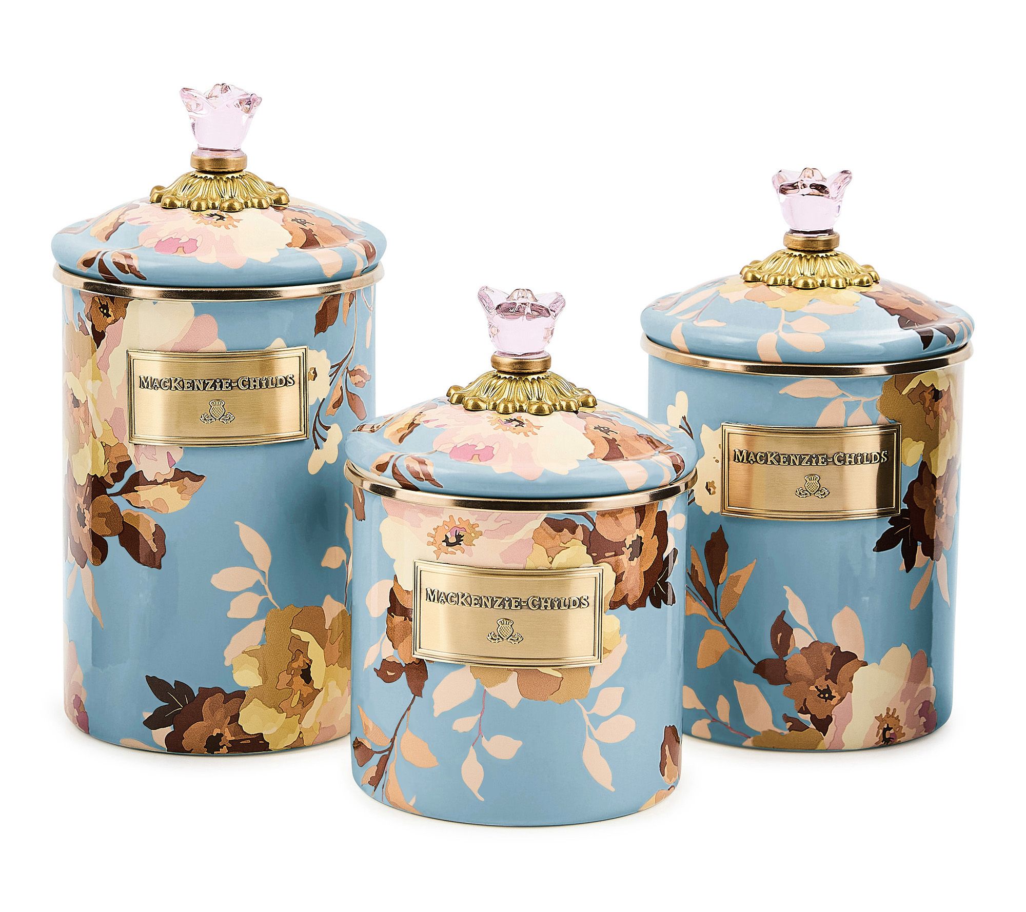 MacKenzie- Childs Set of 3 Wild Rose Canisters