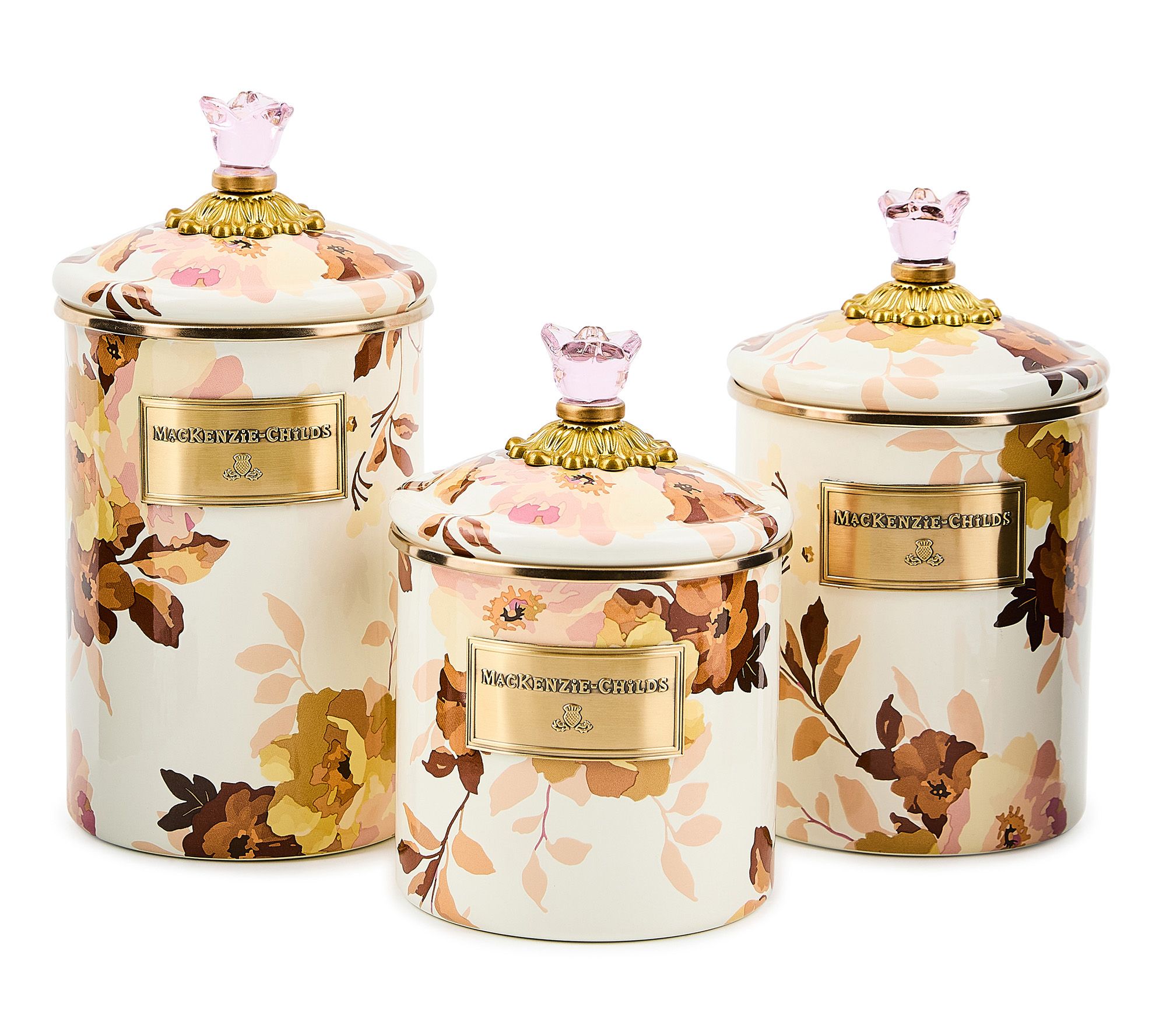 MacKenzie- Childs Set of 3 Wild Rose Canisters