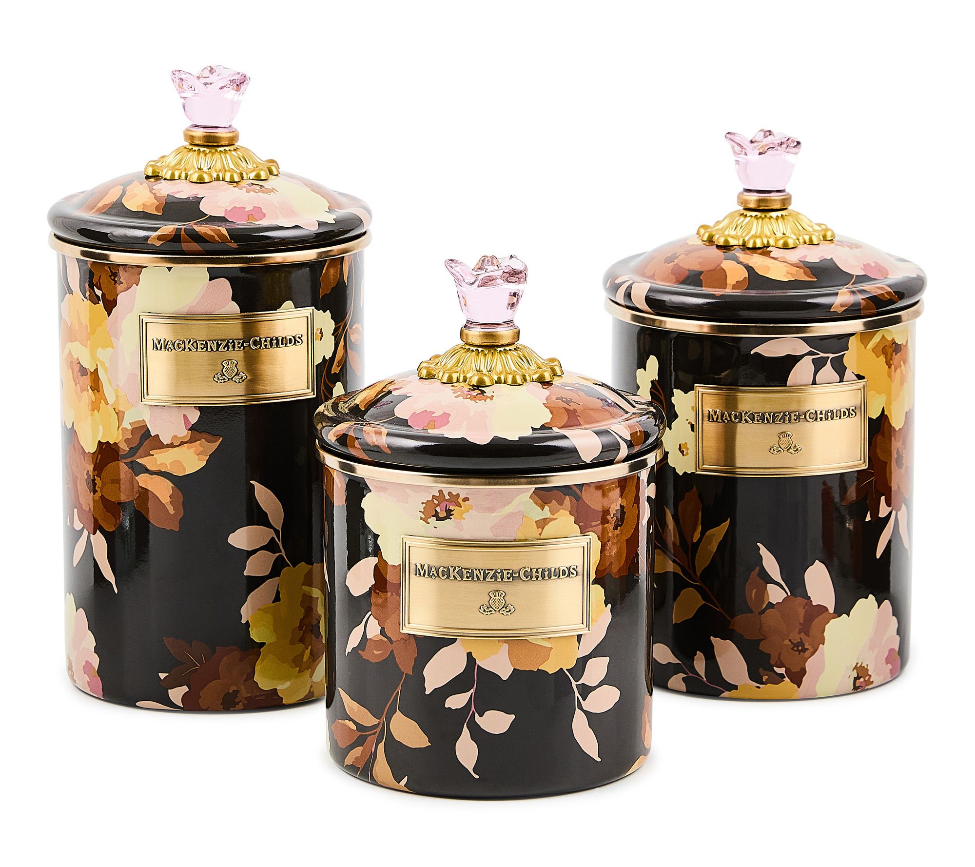 MacKenzie- Childs Set of 3 Wild Rose Canisters