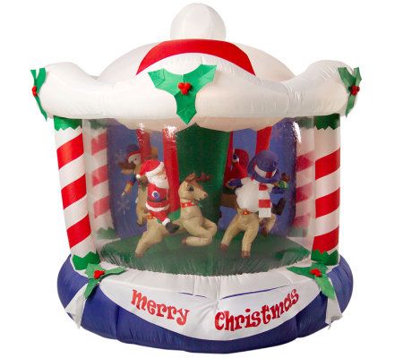 8' Inflatable Animated Musical Carousel w/2 Spot Lights - QVC.com