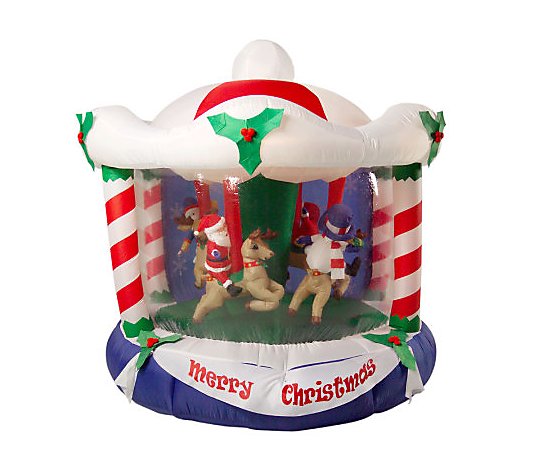 8' Inflatable Animated Musical Carousel w/2 Spot Lights - QVC.com