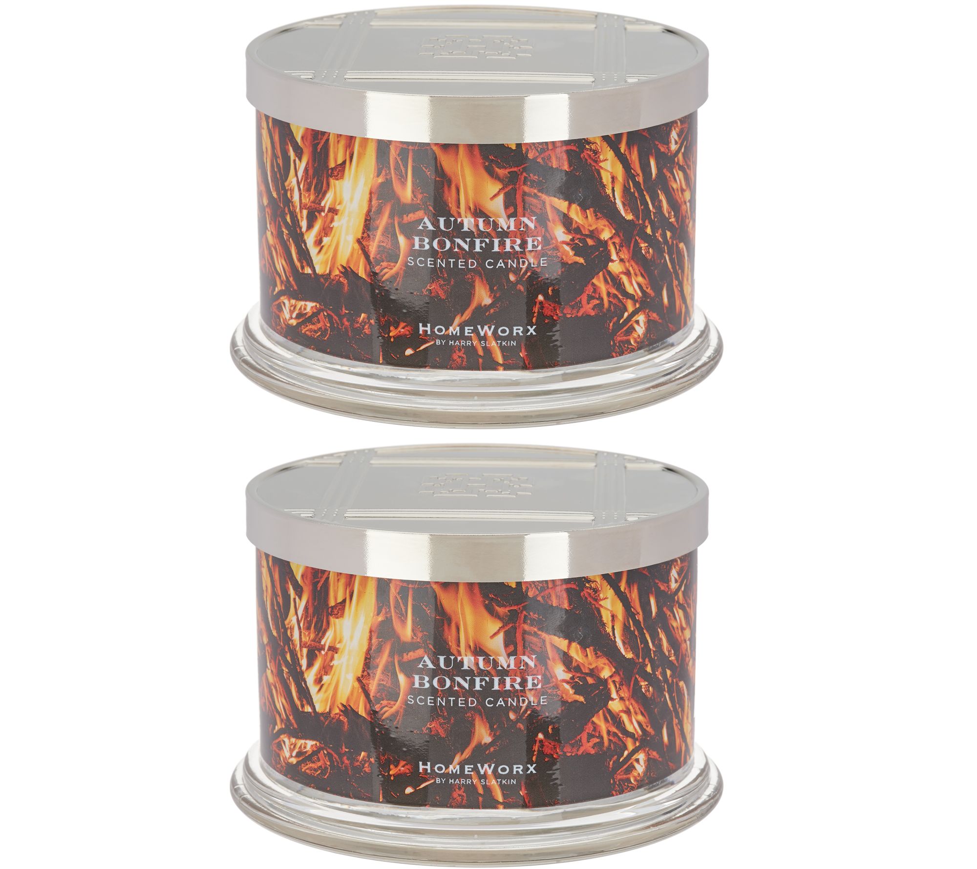 HomeWorx by Harry Slatkin Set of 2 Autumn Bonfire 18oz 4Wick Candles