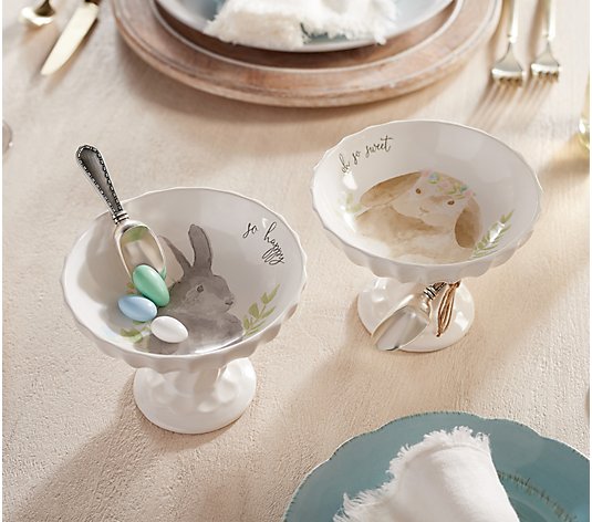 Set of 2 Bunny Pedestal Bowls with Scoops by Valerie