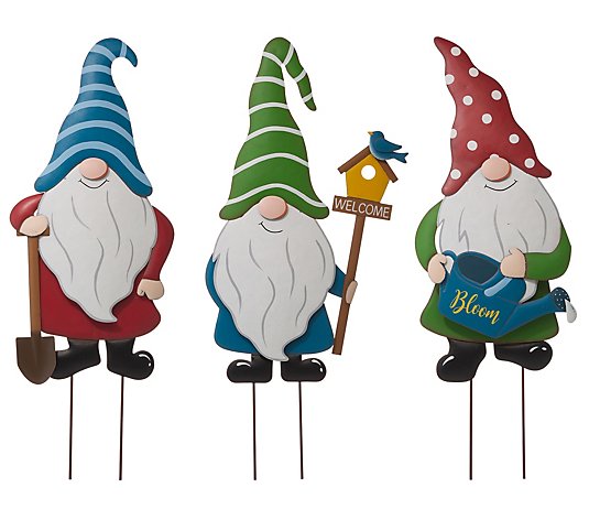 Glitzhome Handsome Gardener Gnome Yard Stakes S et of 3