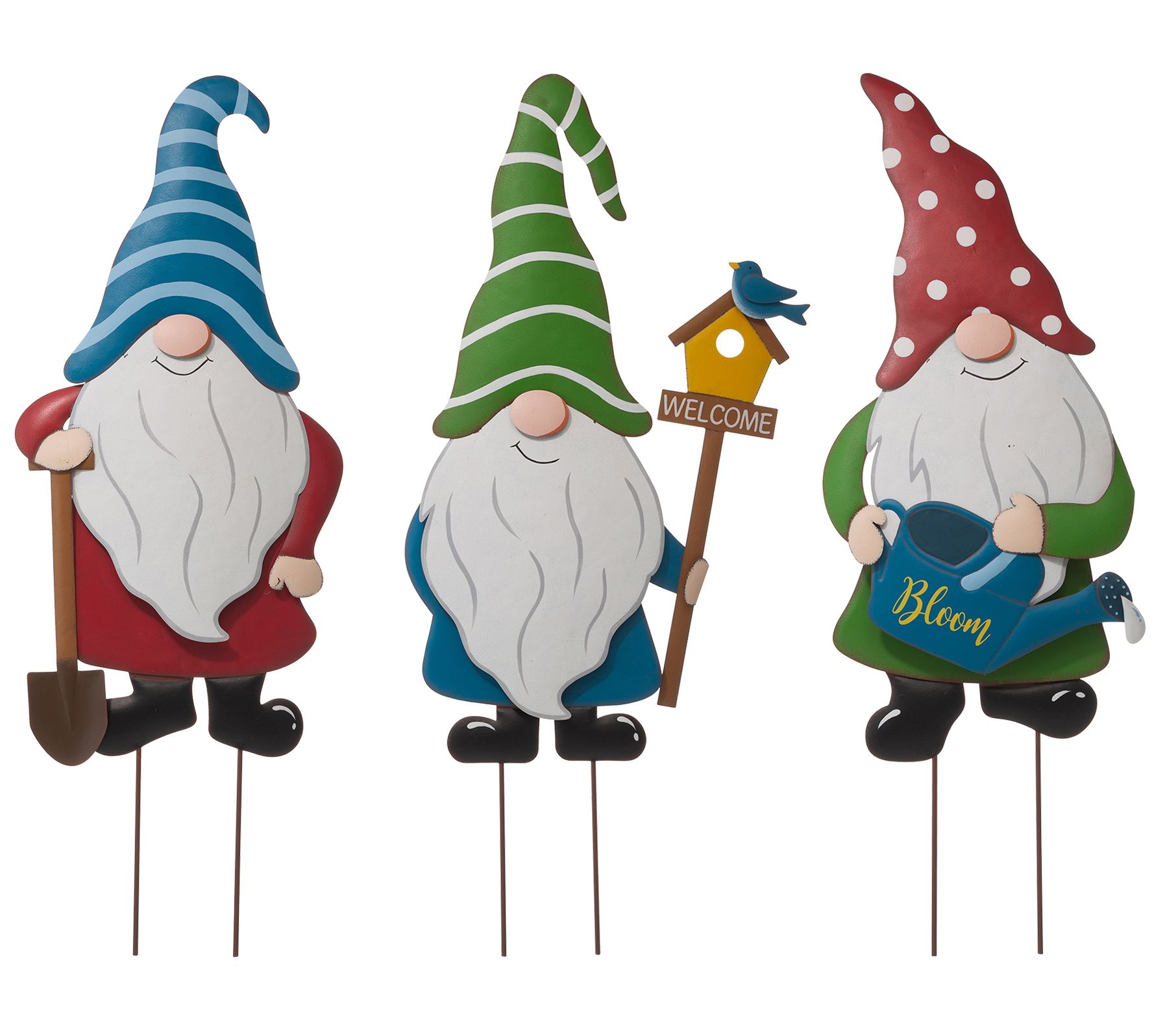 Download Glitzhome Handsome Gardener Gnome Yard Stakes Set Of 3 Qvc Com