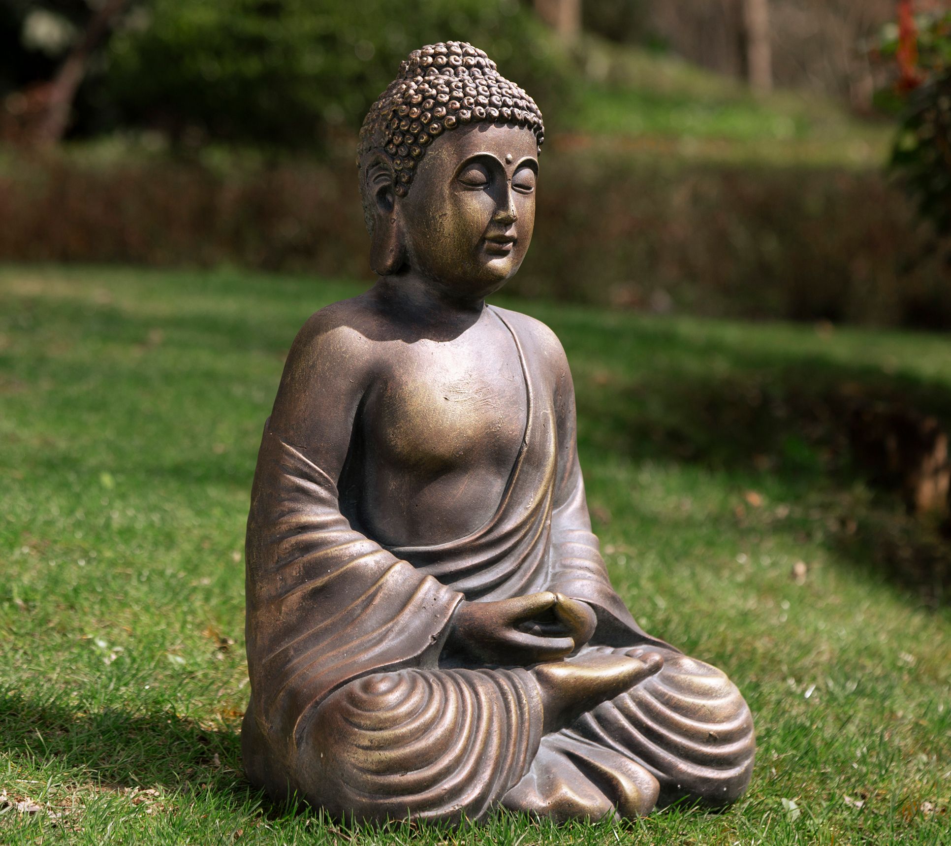 Glitzhome Meditating Zen Buddha Lawn Garden Sta tue - Medium - QVC.com