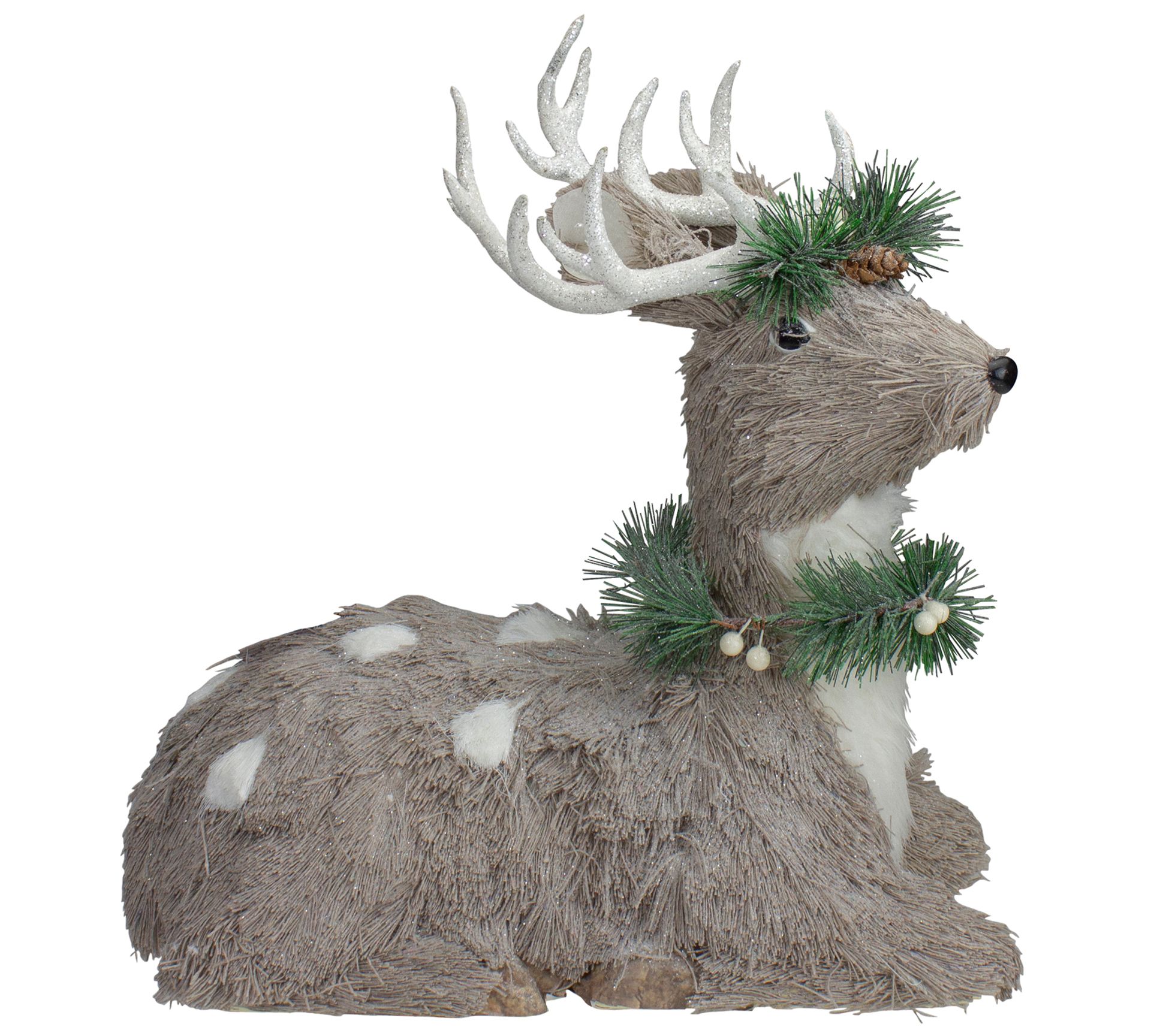 Northlight 14" Gray Sitting Sisal Reindeer withWreath Figure