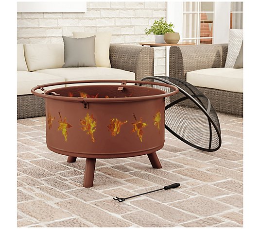 Nature Spring 32-inch Round Outdoor Leaf Fire Pit