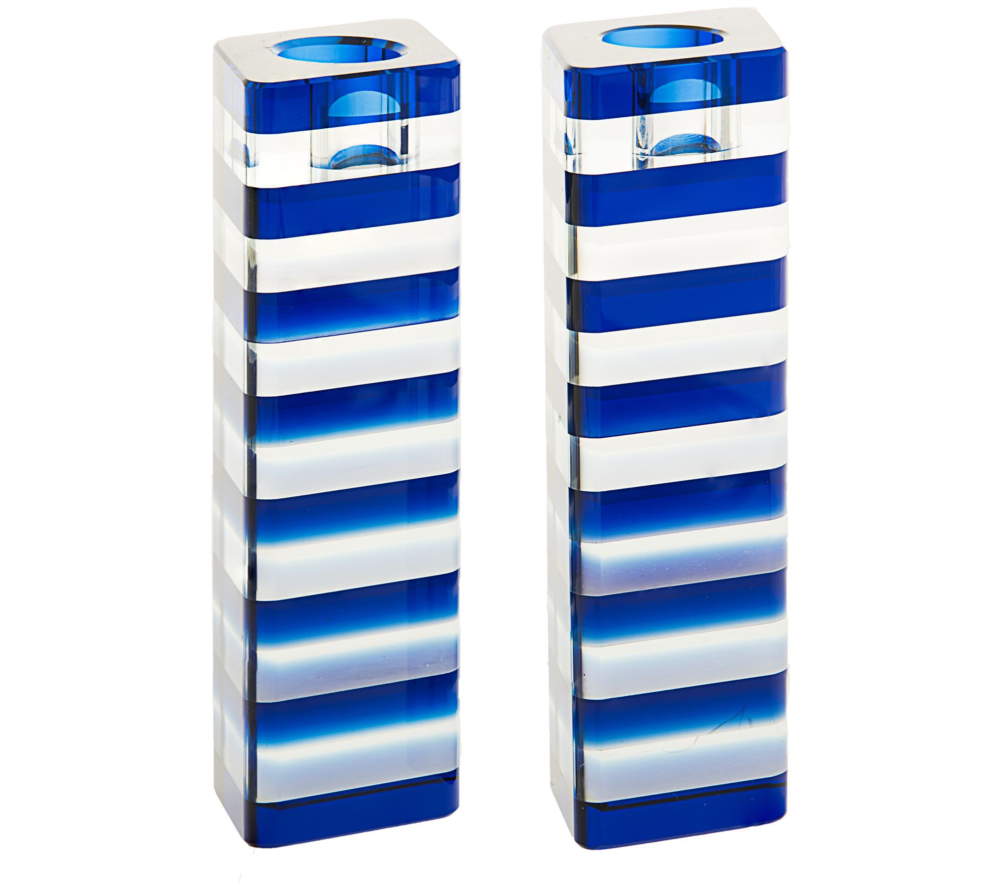 Copa Judaica Triangle Blue Stripes Crystal Candle Holders