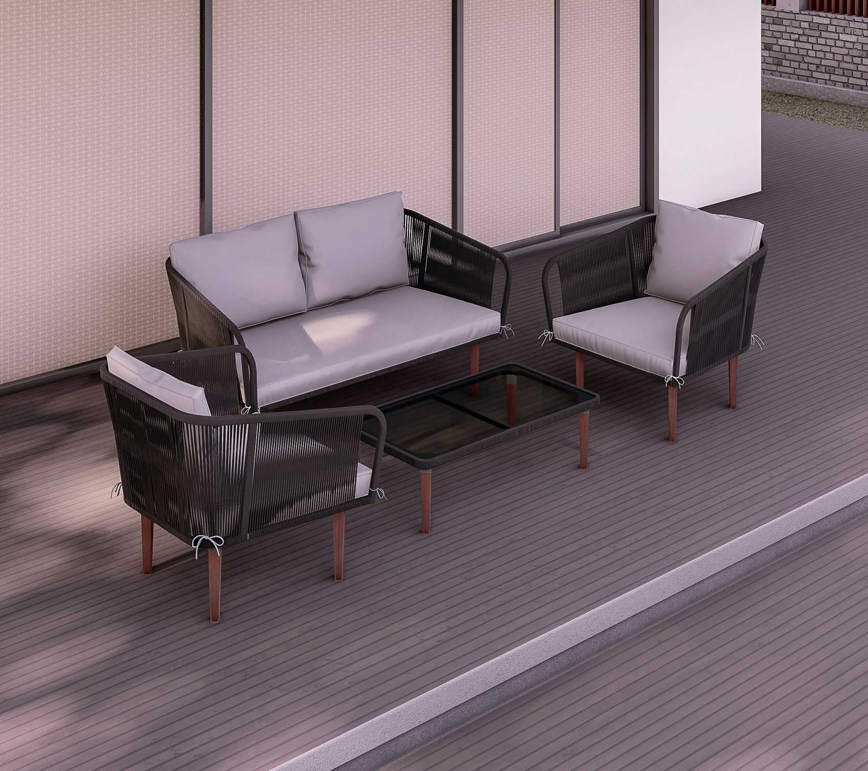 Dukap Outdoor Fassano 4PC Rope Woven Patio SetW/Cushions