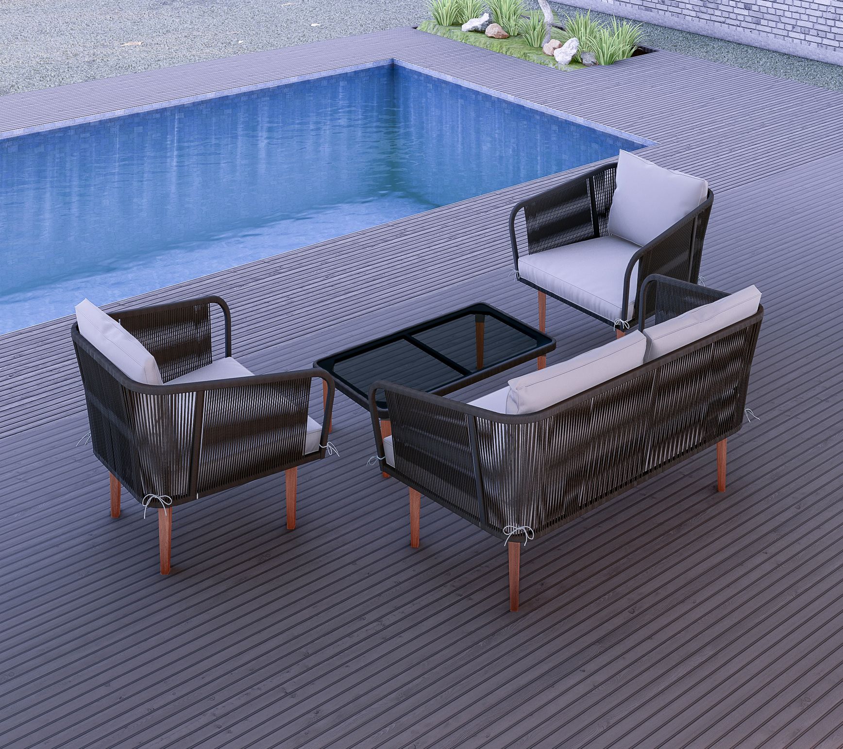 Dukap Outdoor Fassano 4PC Rope Woven Patio SetW/Cushions