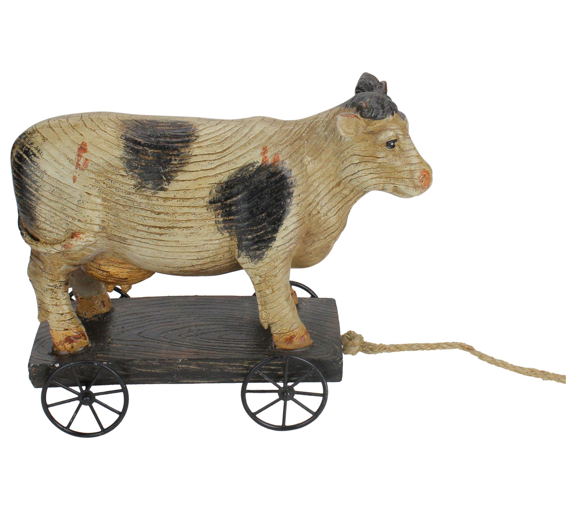 Northlight 10.25" Black & White Cow on Cart Garden Statue