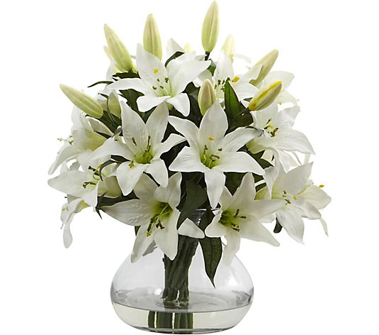 Large Lily Arrangement with Vase by Nearly Natural
