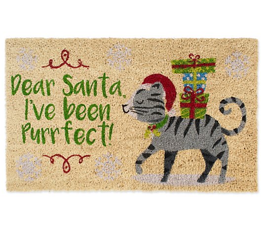 DII Dear Santa Purrfect Natural Coir Doormat w/Non-Slip Back