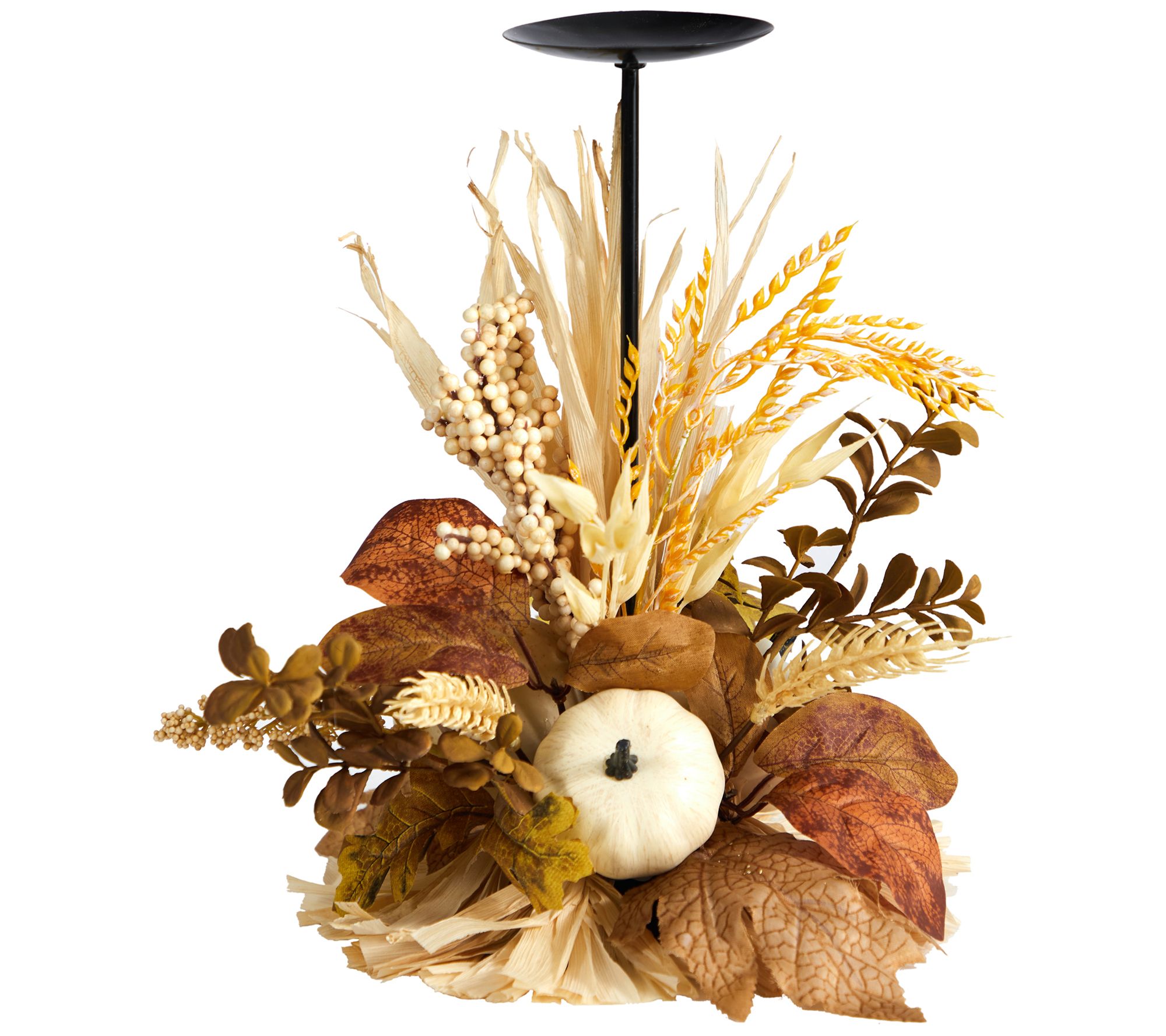 Nearly Natural 12" Autumn Harvest & Pumpkin Fall Candle Holder