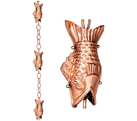 Pure Copper Fish 8.5' Rain Chain by Good Directions