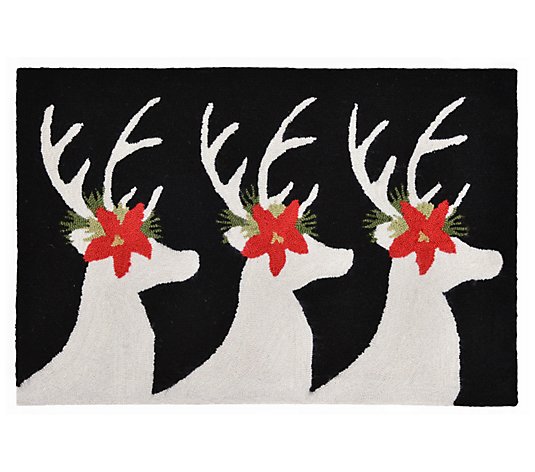 Liora Manne Frontporch Reindeer Rug Black  30" x 48"
