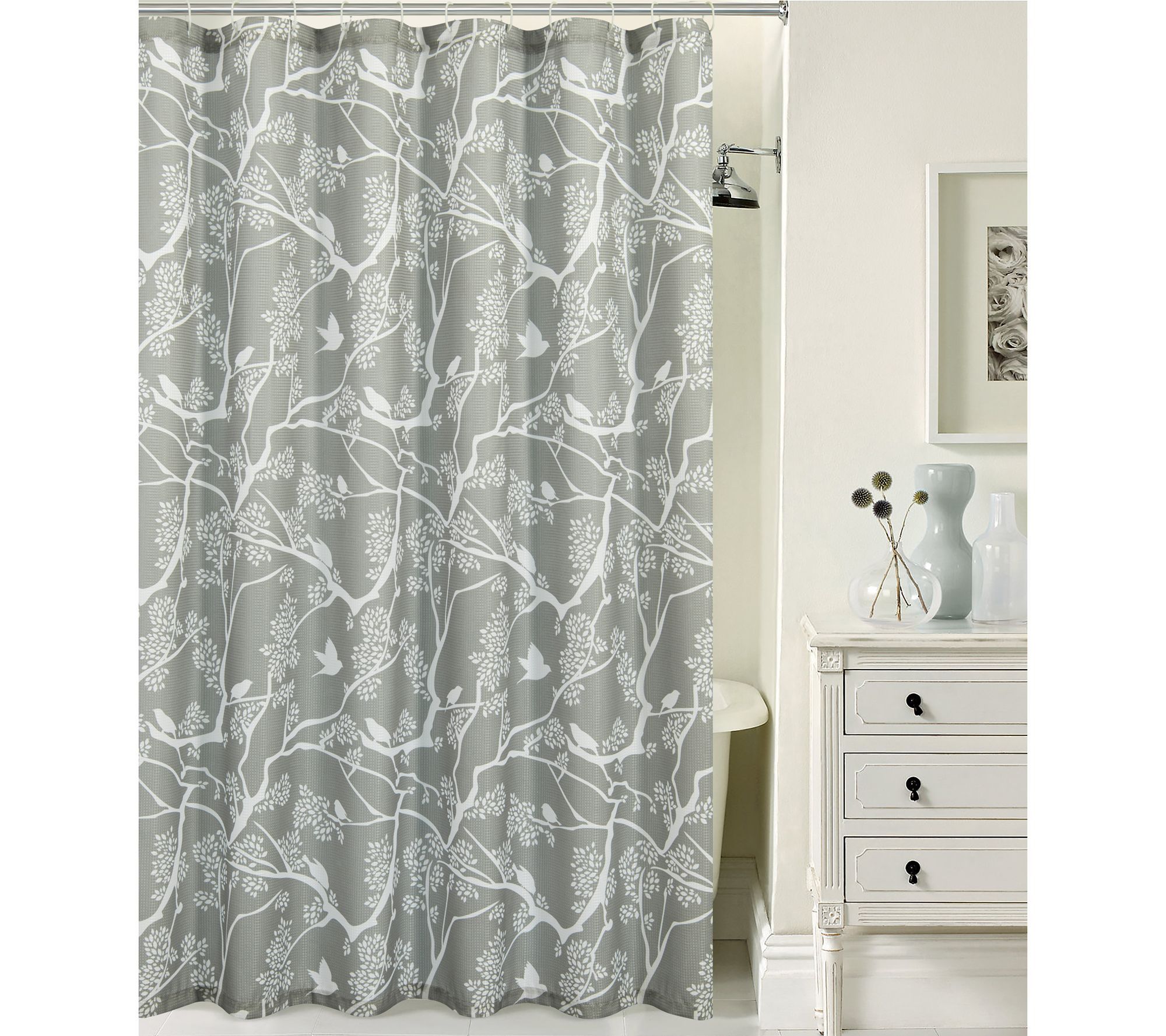 Dainty Home Bird Waffle Weave Shower Set with 12 Hooks