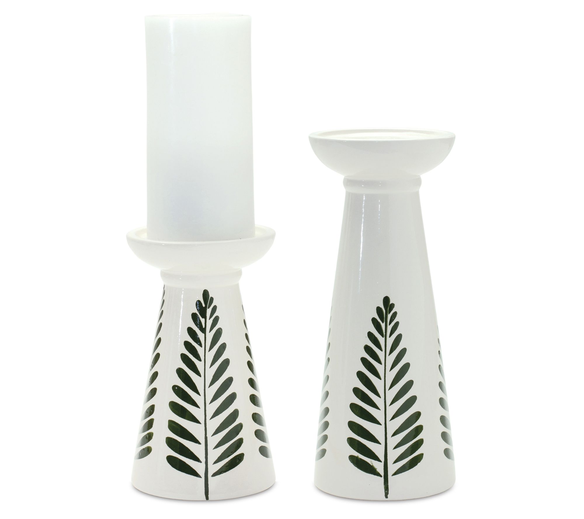 Melrose Ceramic Leaf Print Candle Holder (Set of 2)