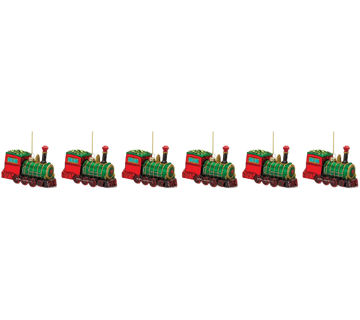 Melrose Glittered Glass Train Ornament (Set of6)
