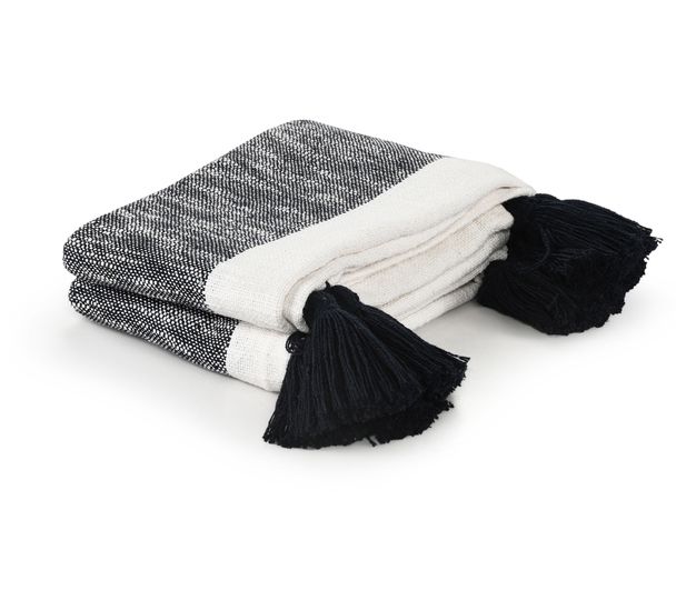 Ox Bay Striped Woven Cotton Tassels Throw Blank et