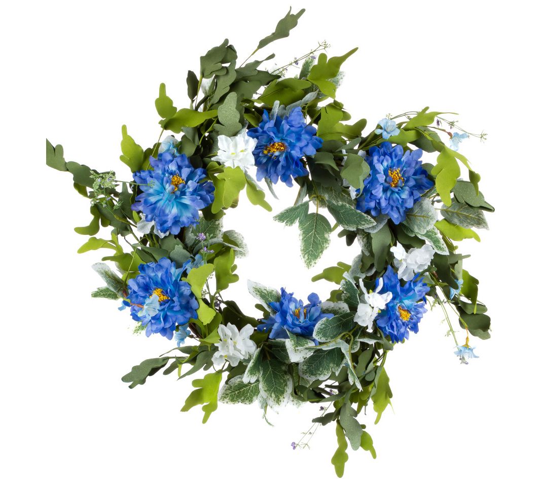 24" Blue Wildflower Wreath by Gerson International