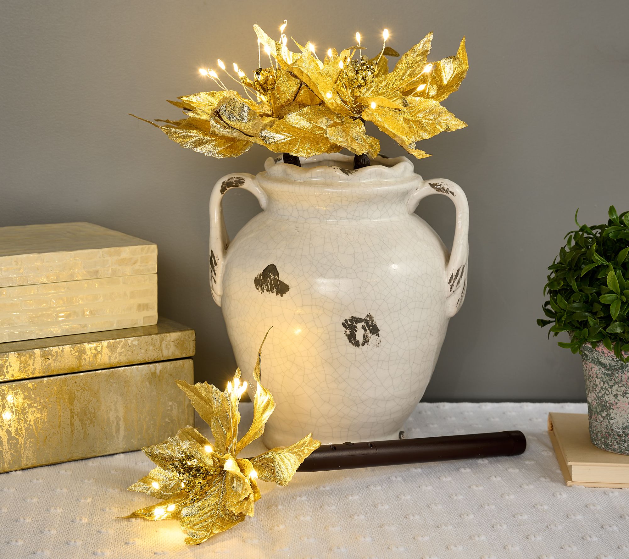 Bethlehem Lights S/3 Illuminated Poinsettia Picks