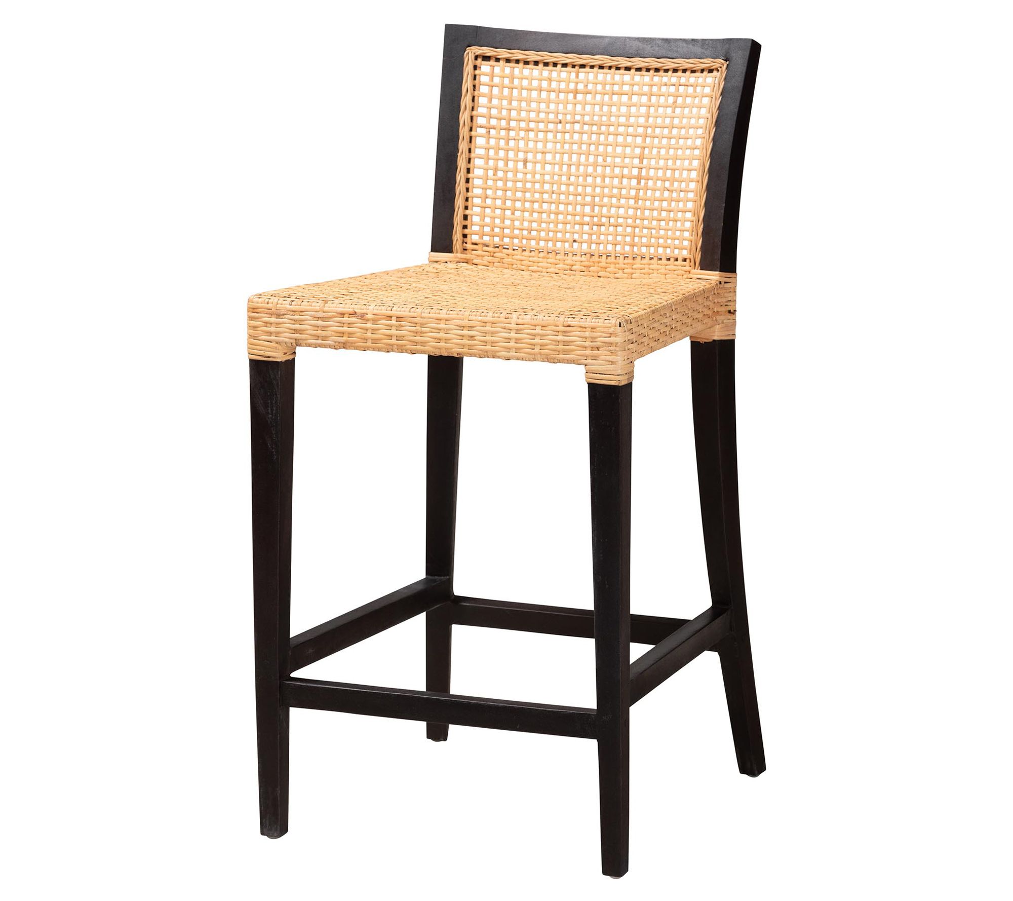 bali & pari Lingga Mahogany Wood and Rattan Counter Stool