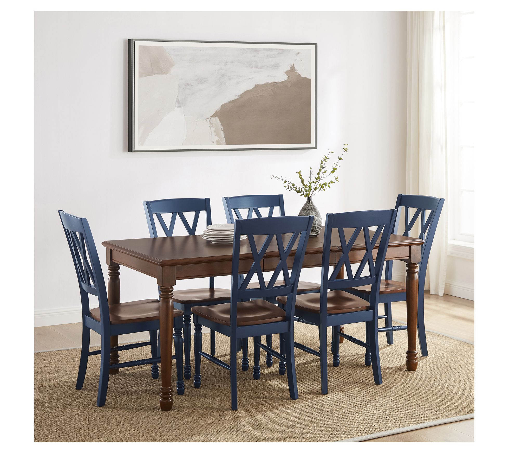 Crosley Shelby Navy Blue 7 Piece Dining Table Set QVC