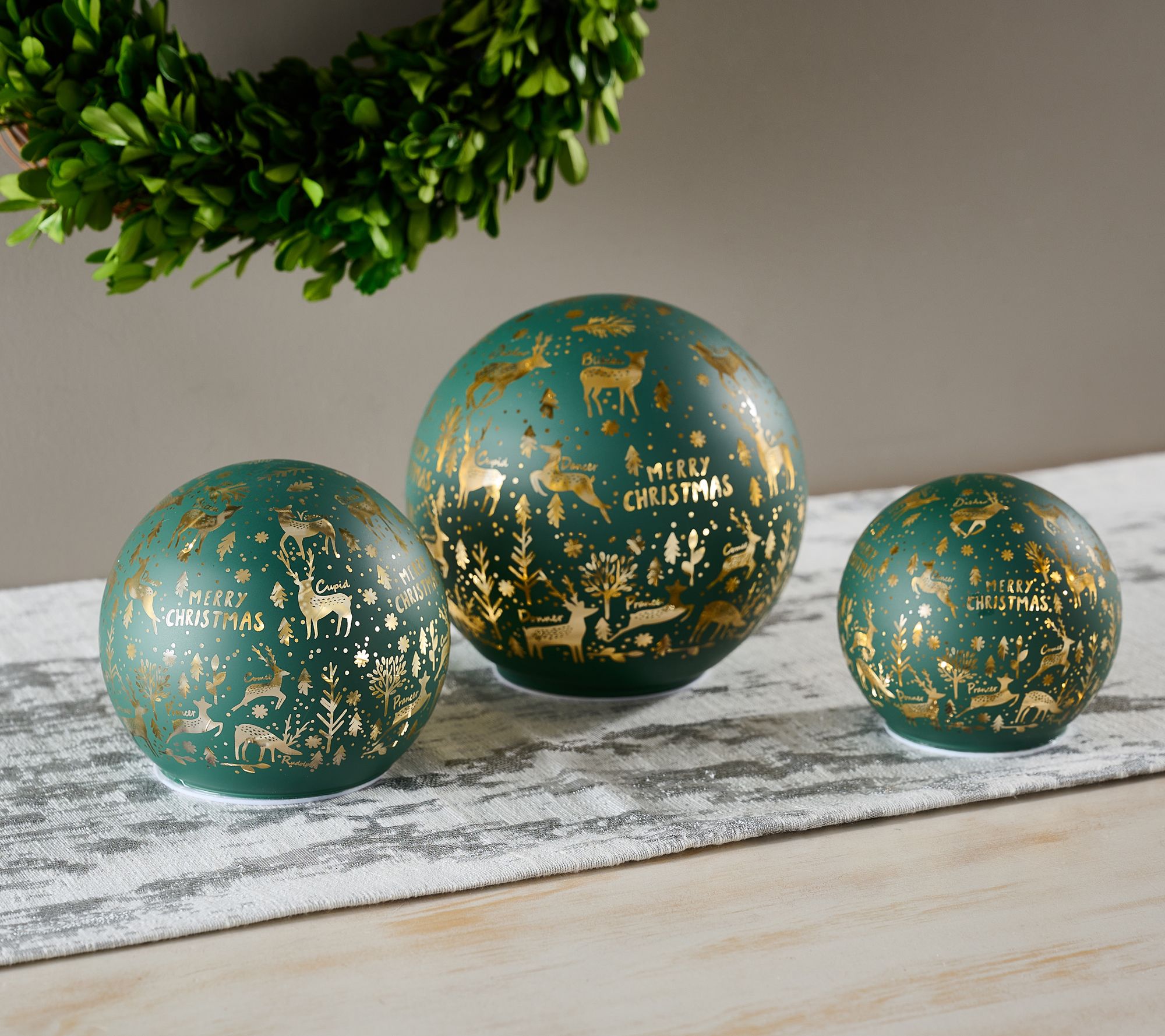 "As Is" Home Reflections S/3 Lit Glass Spheres with Holiday Scene