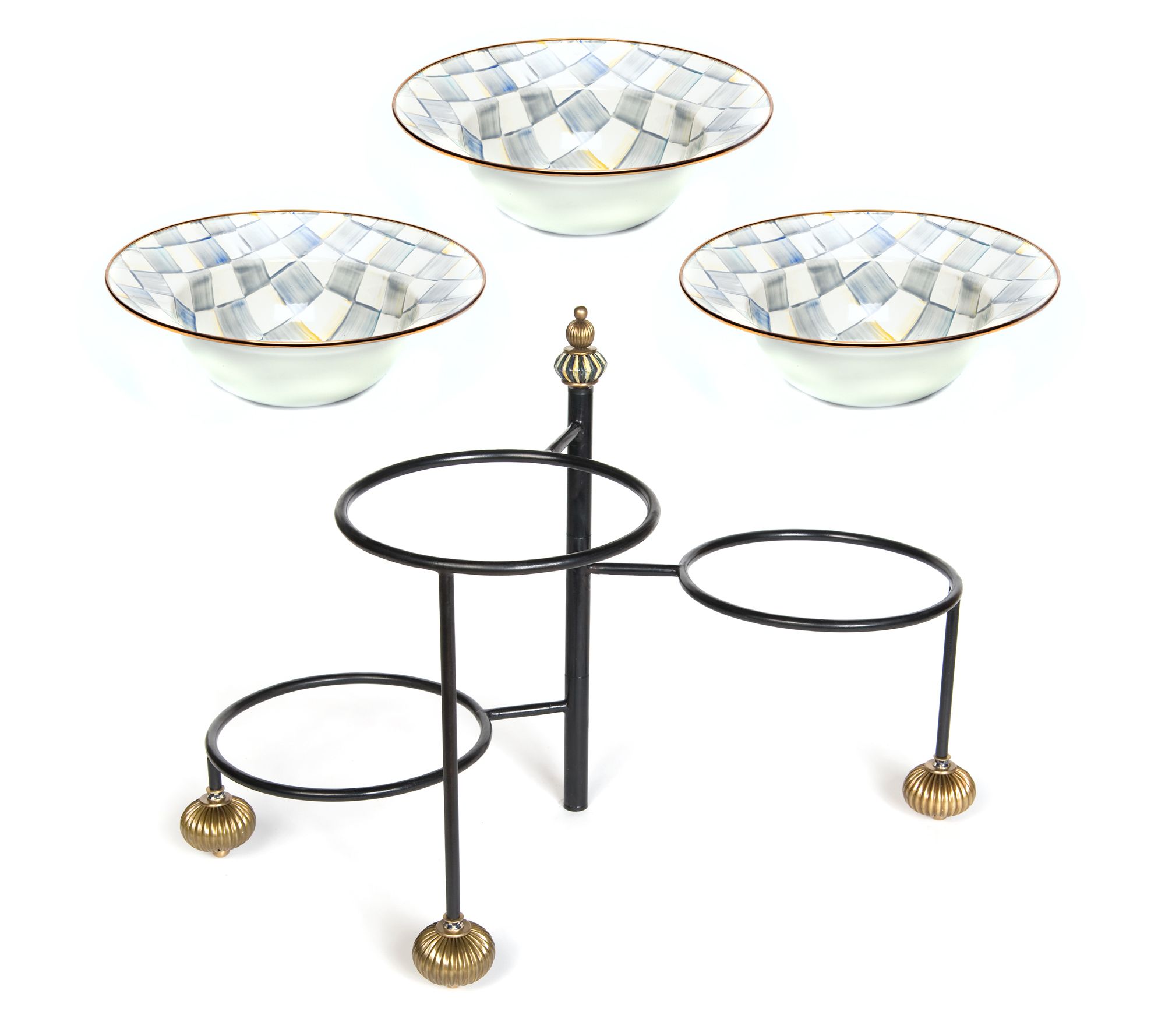 "As Is" MacKenzie- Childs Serving Stand & Set 3 Serving Bowls