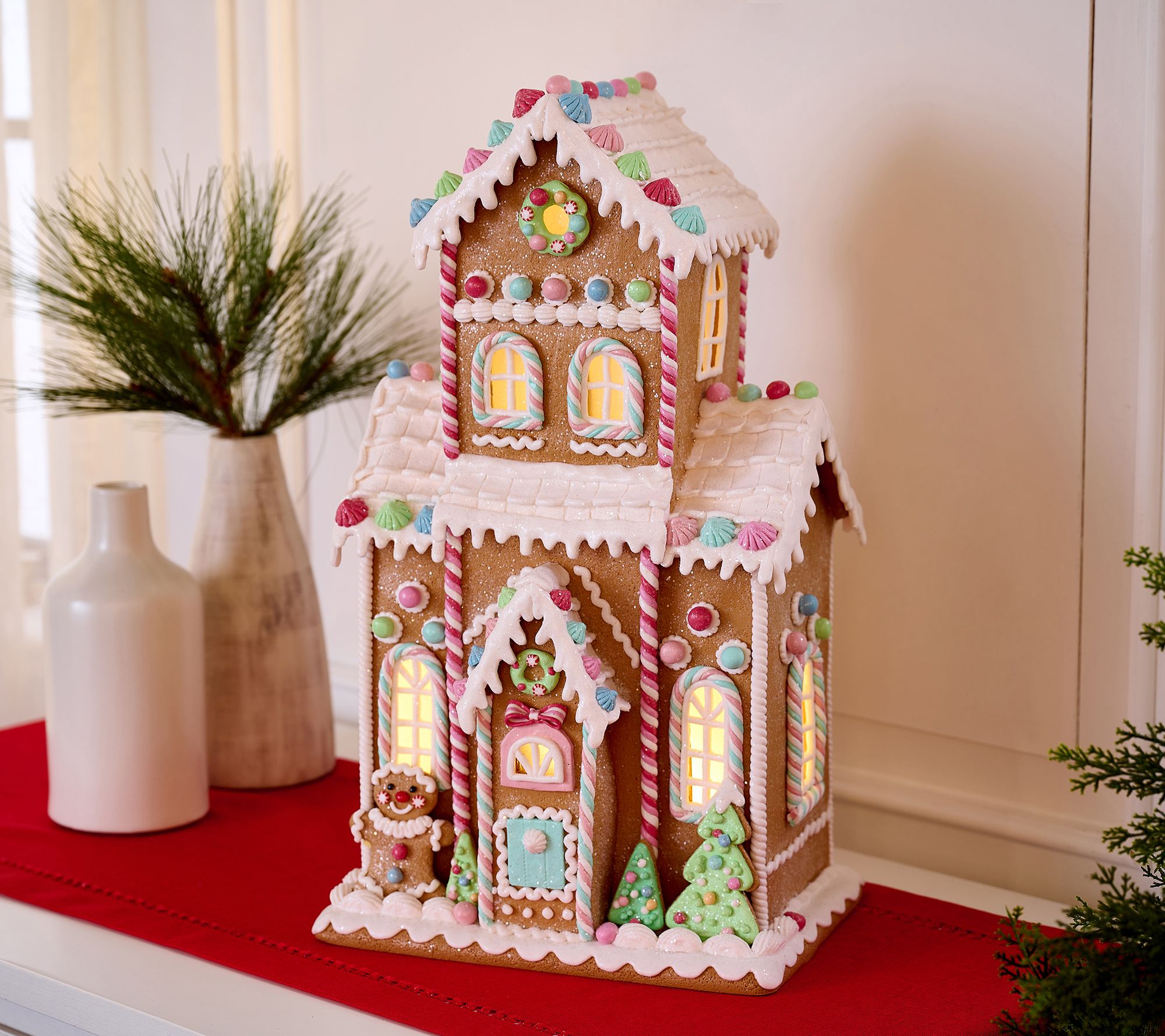 21" Illuminated Gingerbread Candy Manor by Valerie