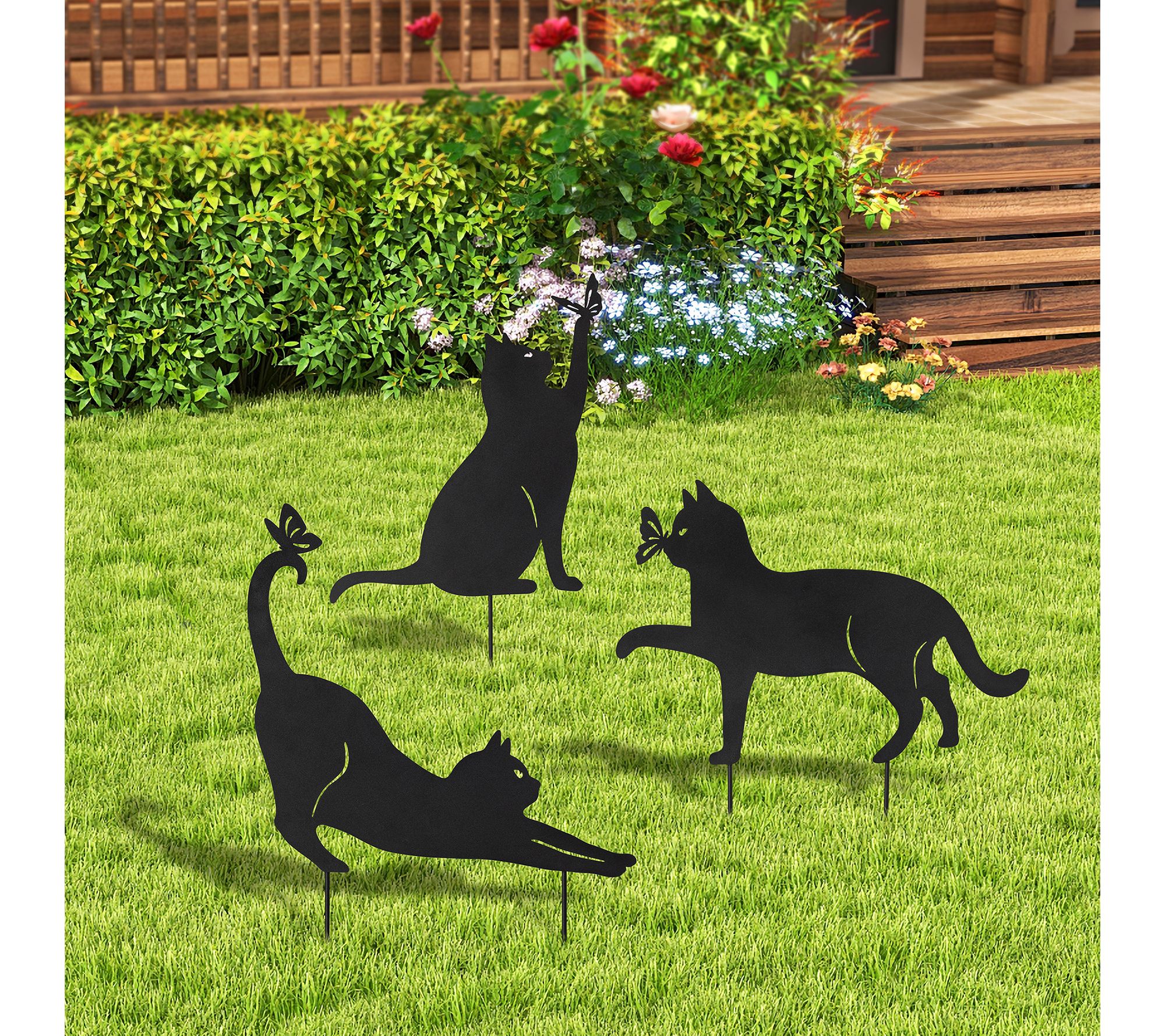  Glitzhome 21" 2-in-1 Shadow Cat Silhouette LawnPicks S/3