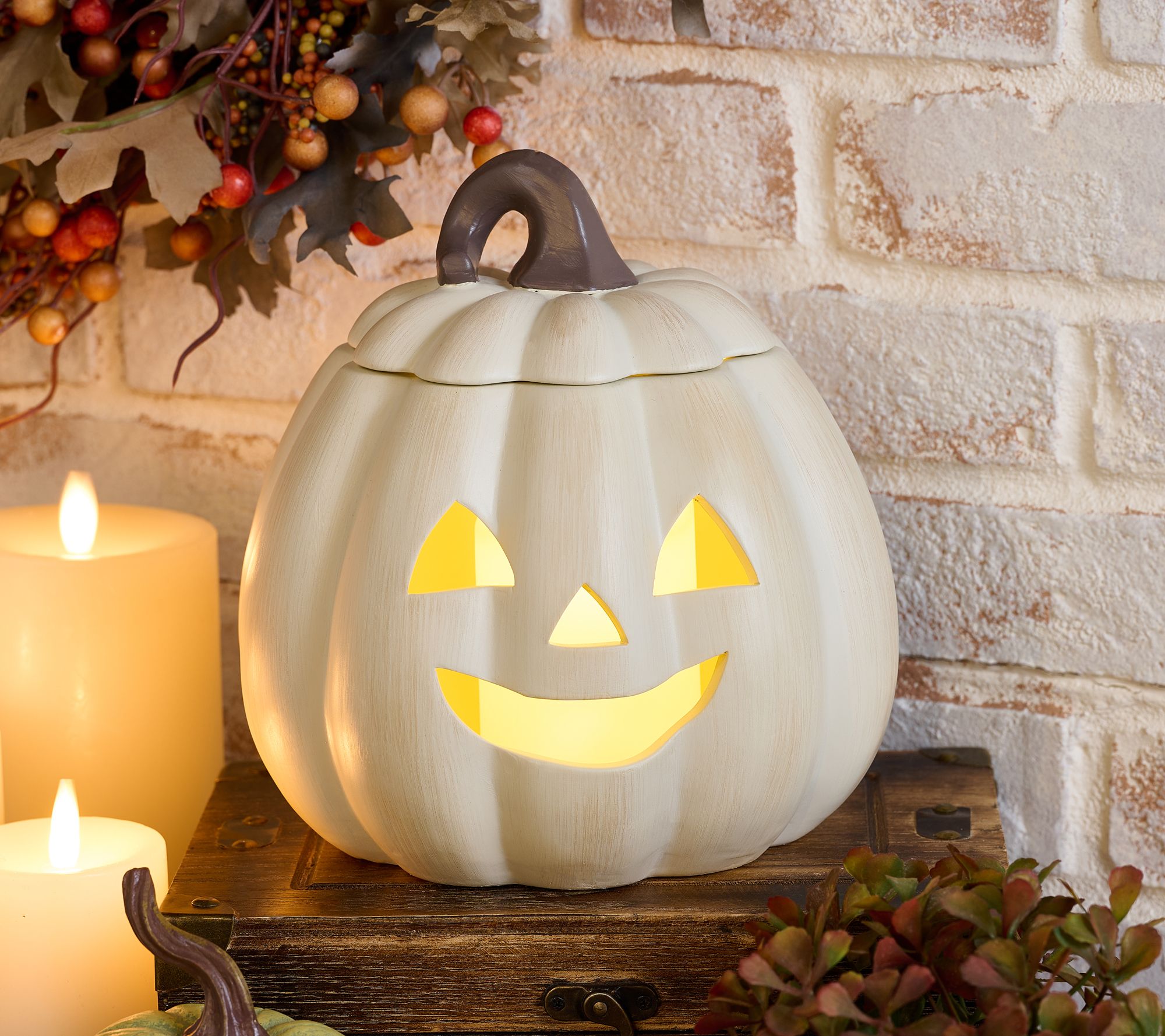  Indoor/Outdoor Illuminated Ceramic Jack-O-Lantern by Valerie