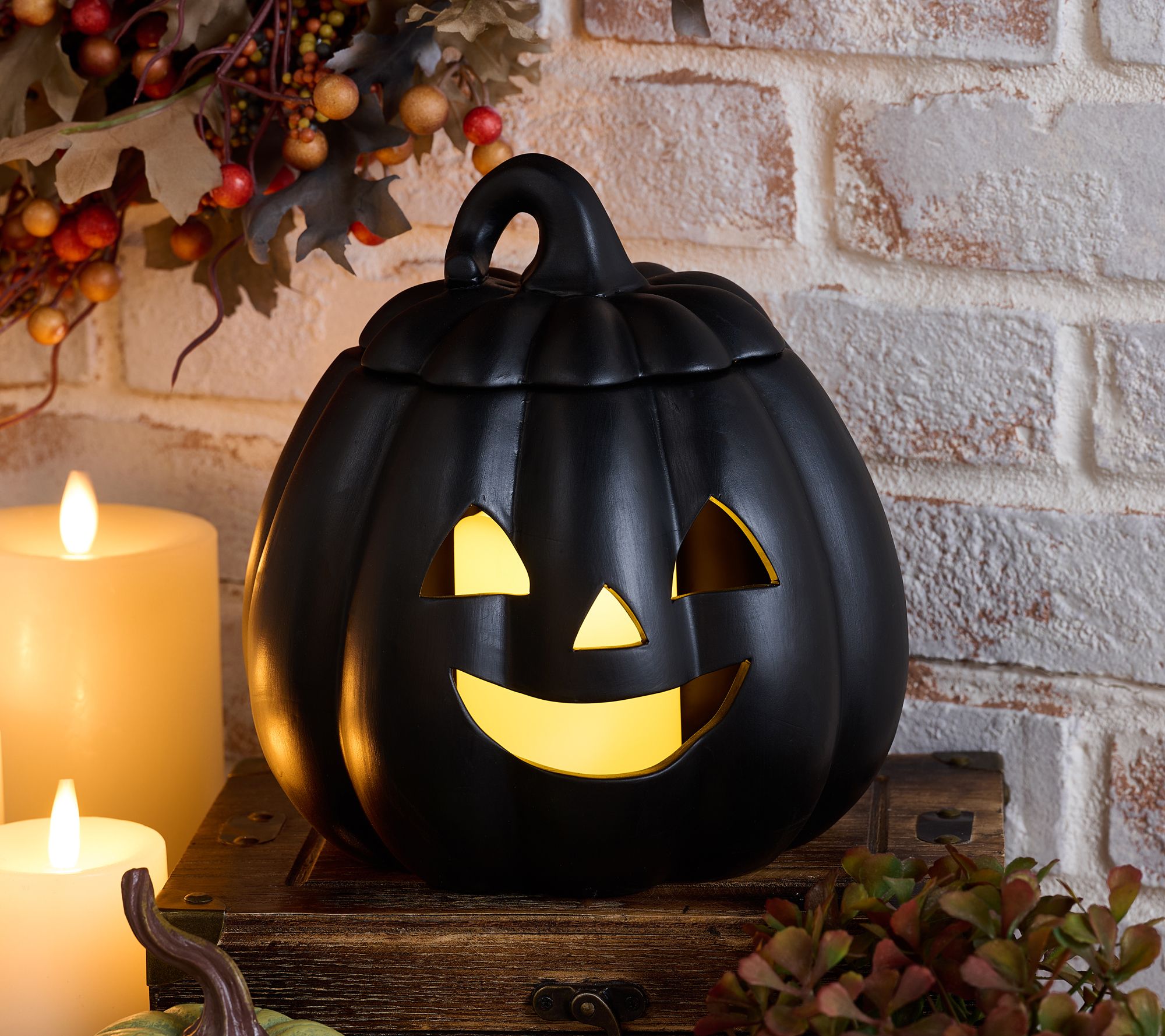 Indoor/Outdoor Illuminated Ceramic Jack-O-Lantern by Valerie