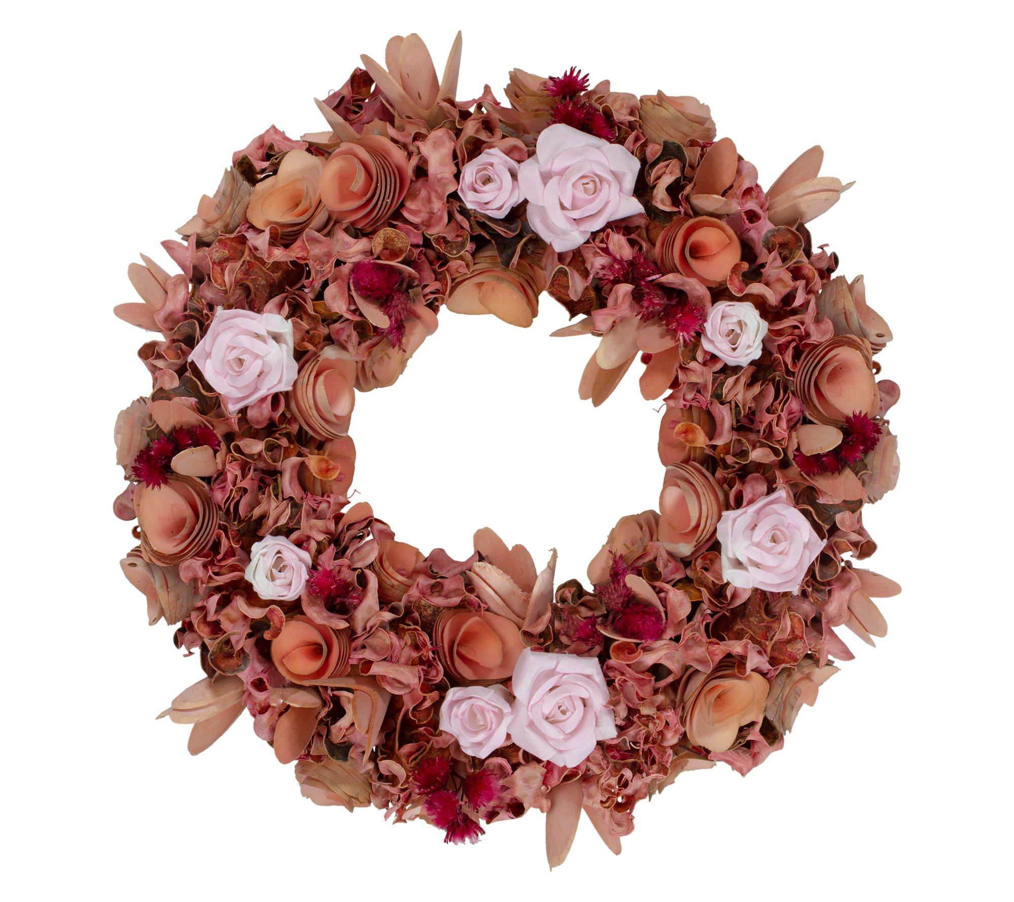 Northlight Roses and Wooden Flowers Spring Wreath